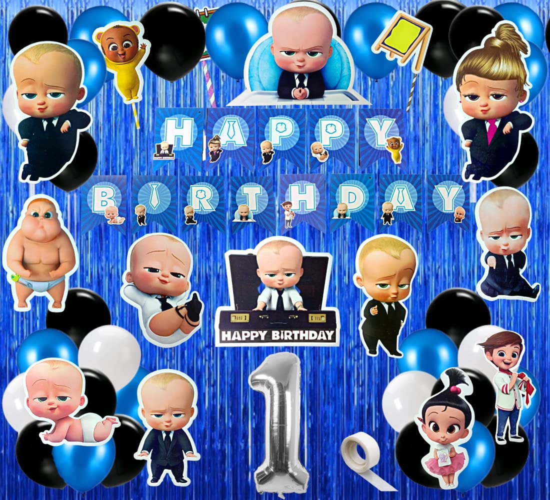 FI FLICK IN60 Pcs Boss Baby Theme Decorations 1st Birthday Combo Set For  Boys With Baby Boss Theme Balloons Cake Topper (Pack of 60, Multicolor)