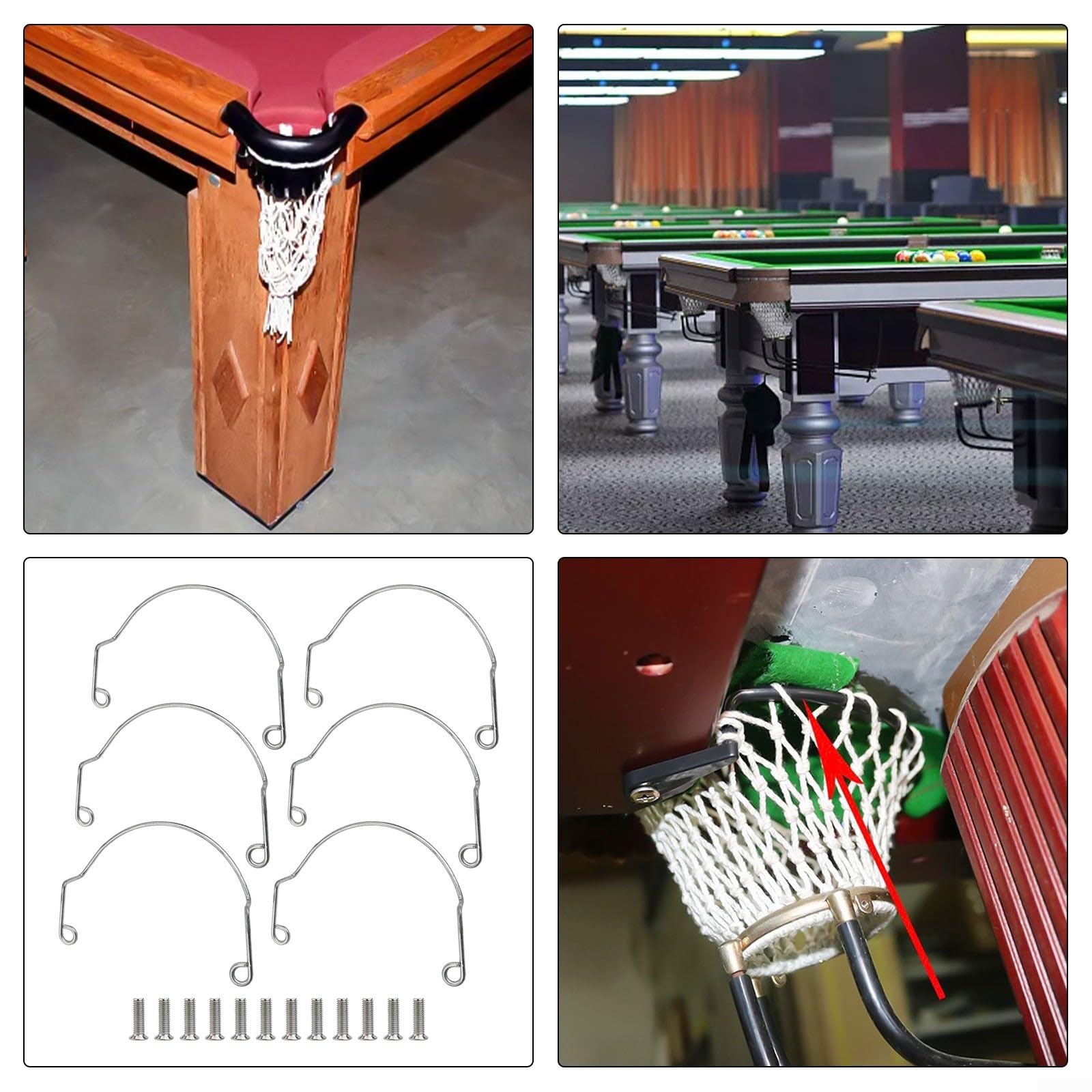 Lot de 6 fixations de poche de billard pour poches d'angle avec vis d'installation