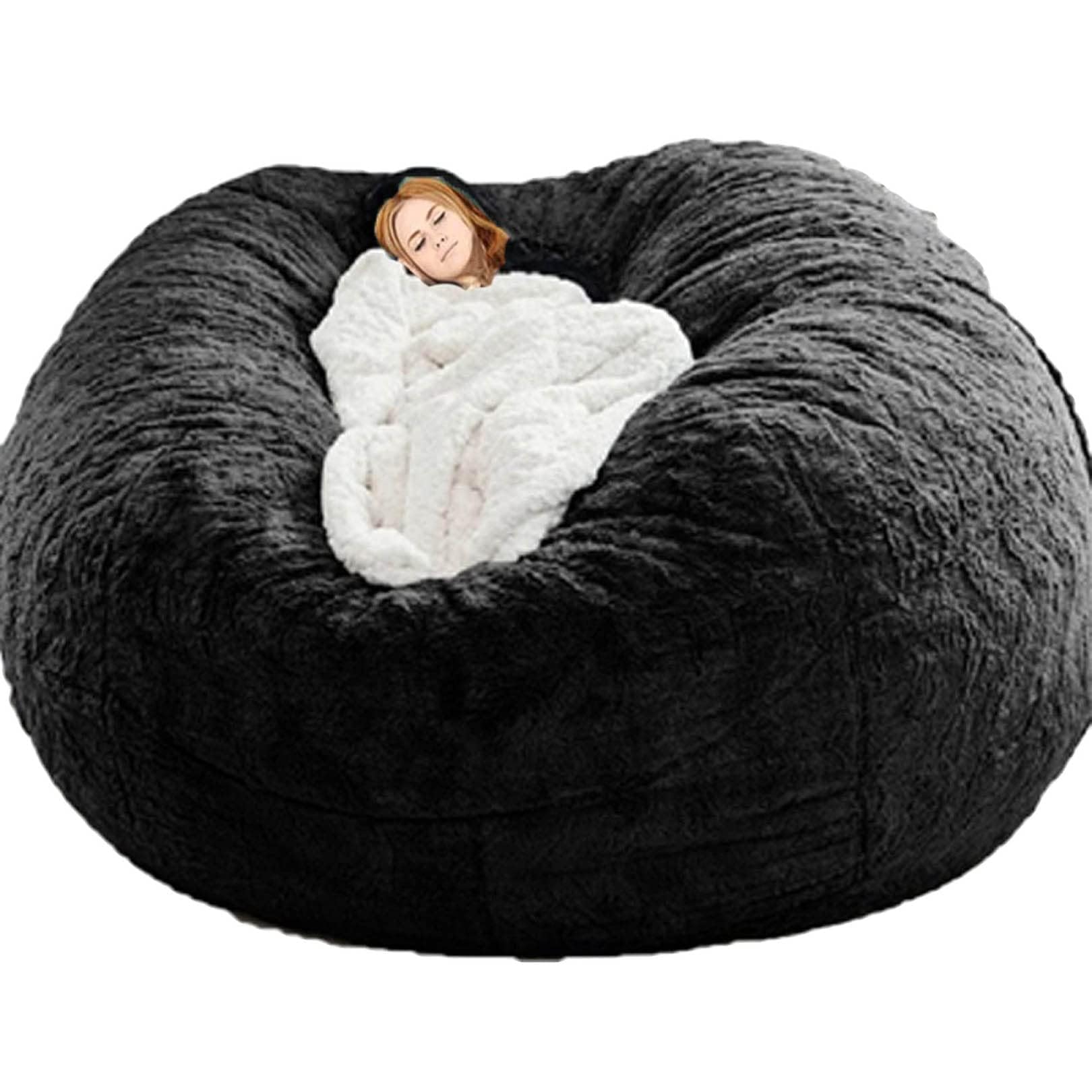 MANGGUO 5/6/7ft Giant Bean Bag Chairs for Adults Cuddle Chairs for Living Room Beanbag Chairs Sofa (Stuffing Not Included) (Black, 5ft)