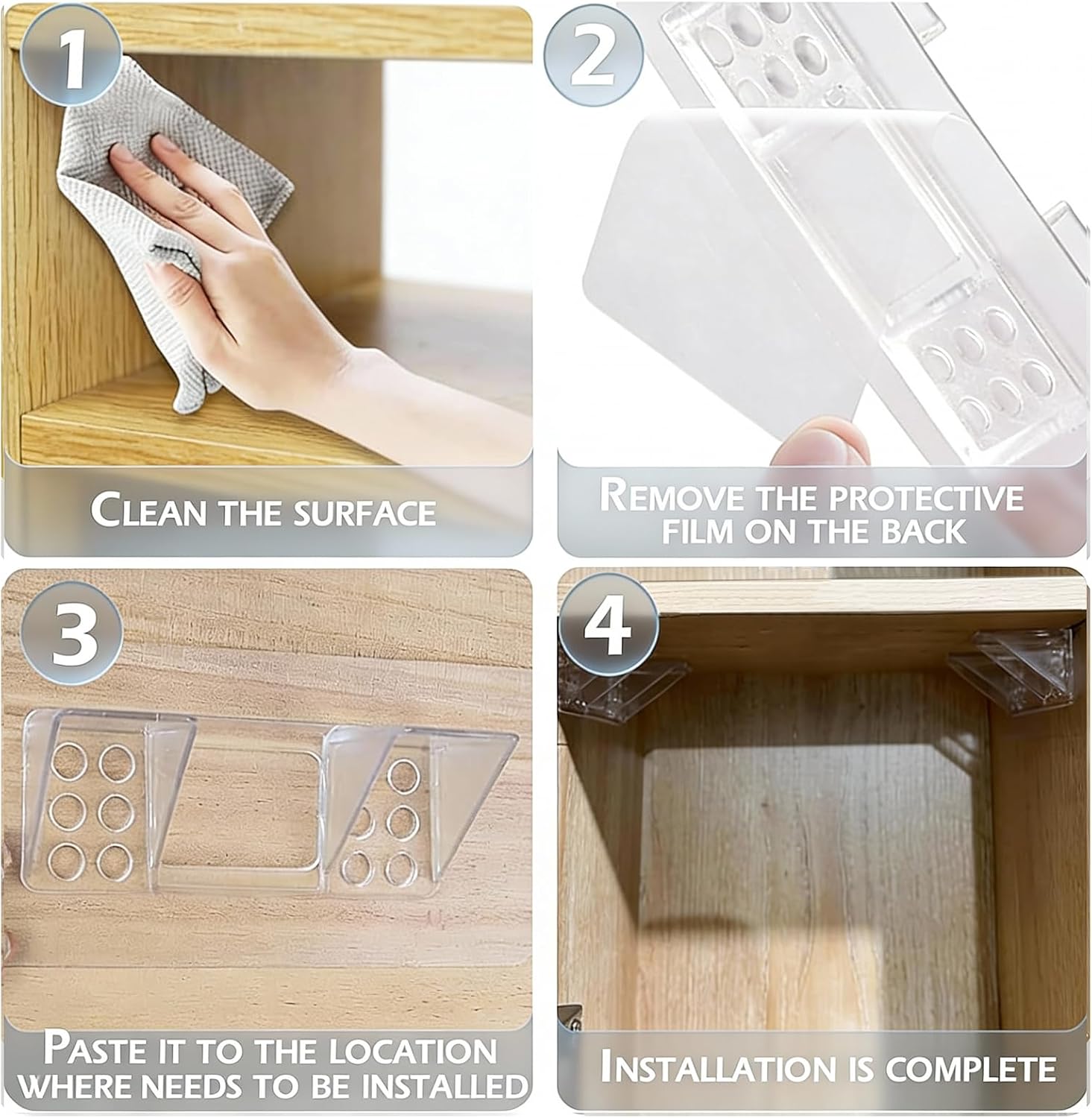 12 Pieces Large Size Adhesive Shelf Bracket,Self Adhesive Punch Free Shelf Support Peg Bracket, Strong Load Bearing for Shelves Kitchen Cabinet Book Closet