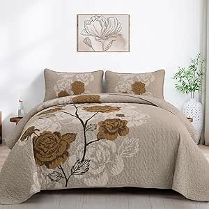 Aninbedding Bloemen Queen Quilt Set, 3-delige Gradiënt Aqua Bloem