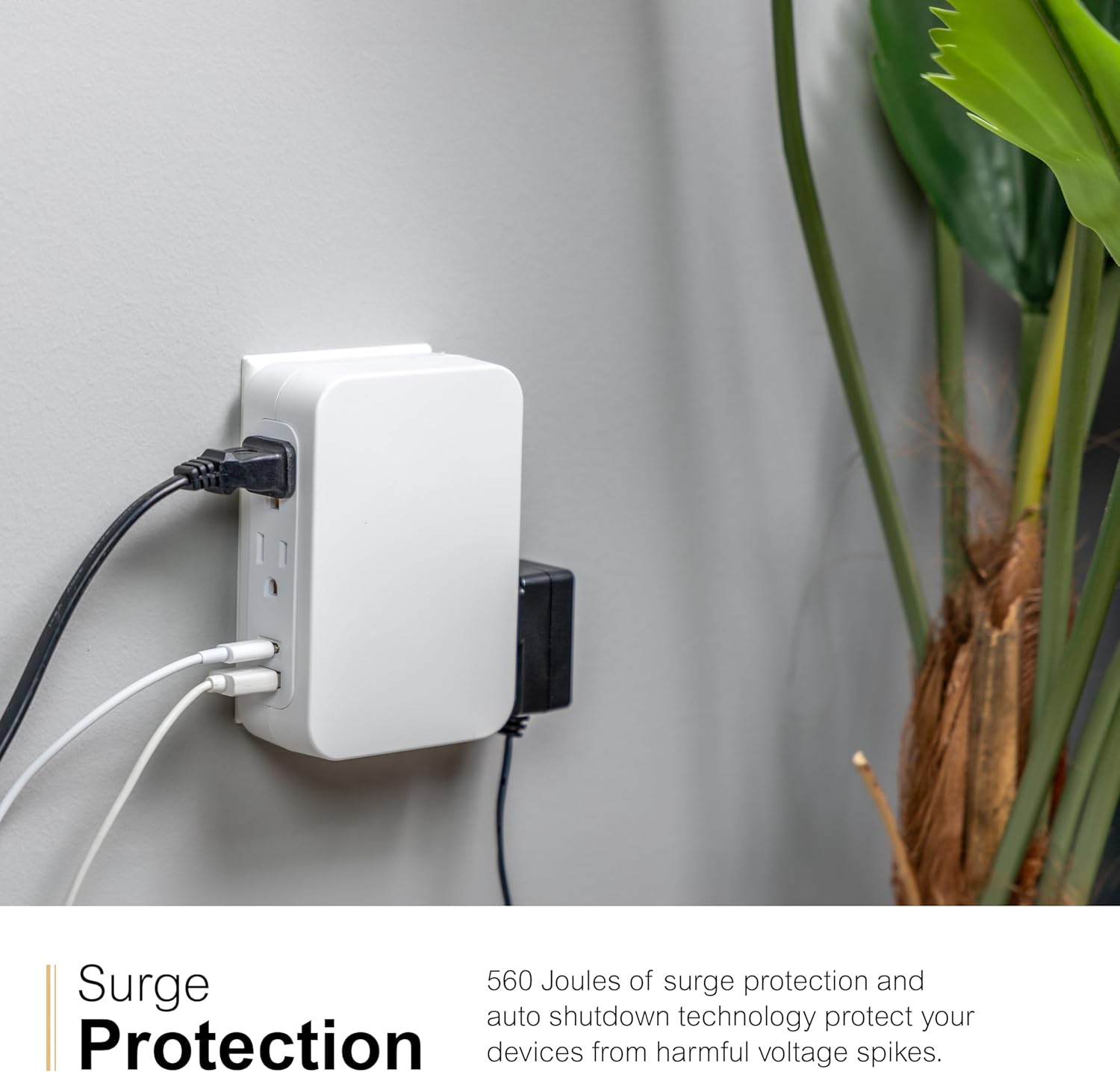 GE Surge Protector Outlet Extender with USB Ports, 5 Outlet, Side Access,