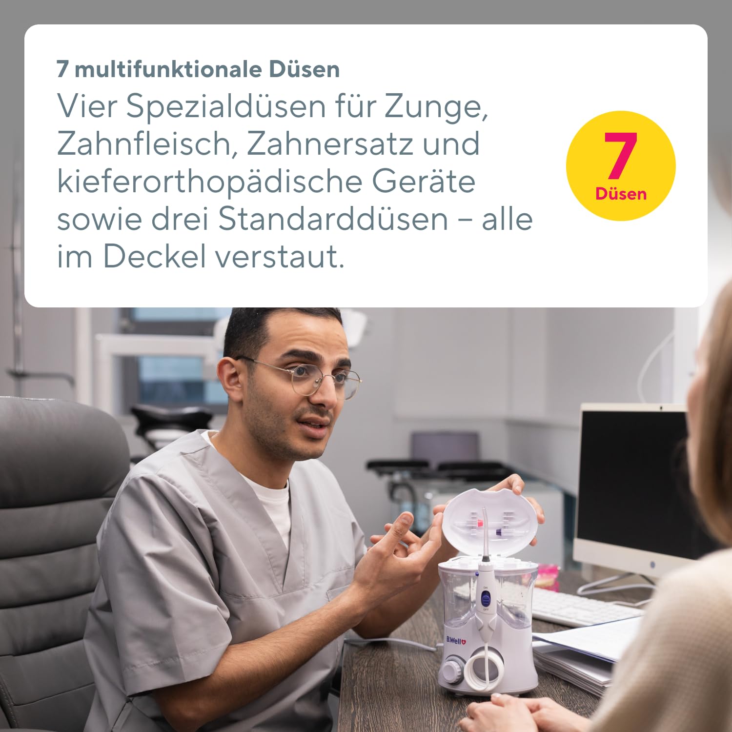B.Well Swiss PRO-922 Stationäre Munddusche, Standgerät mit 10 Bedienmodi, 7 Düsen mit 360°-Rotation, 600-ml-Wassertank, Anti-Rutsch-Füßen, Pulsmodus und Netzdauerbetrieb