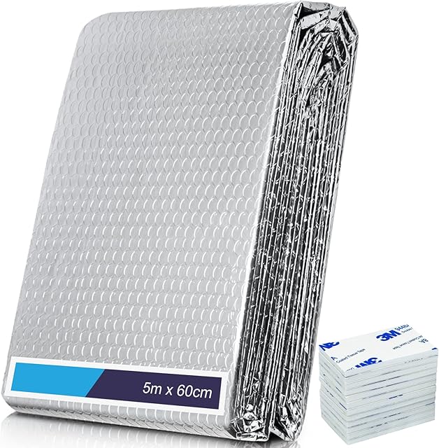 Radiator Reflector Foil - Radiator Reflector Panels for Home 5m x 60cm, 3mm Thickness Heat Reflective Insulation Radiator Foil with Adhesive Pad, Bubble Radiator Foil Saves Energy & Money