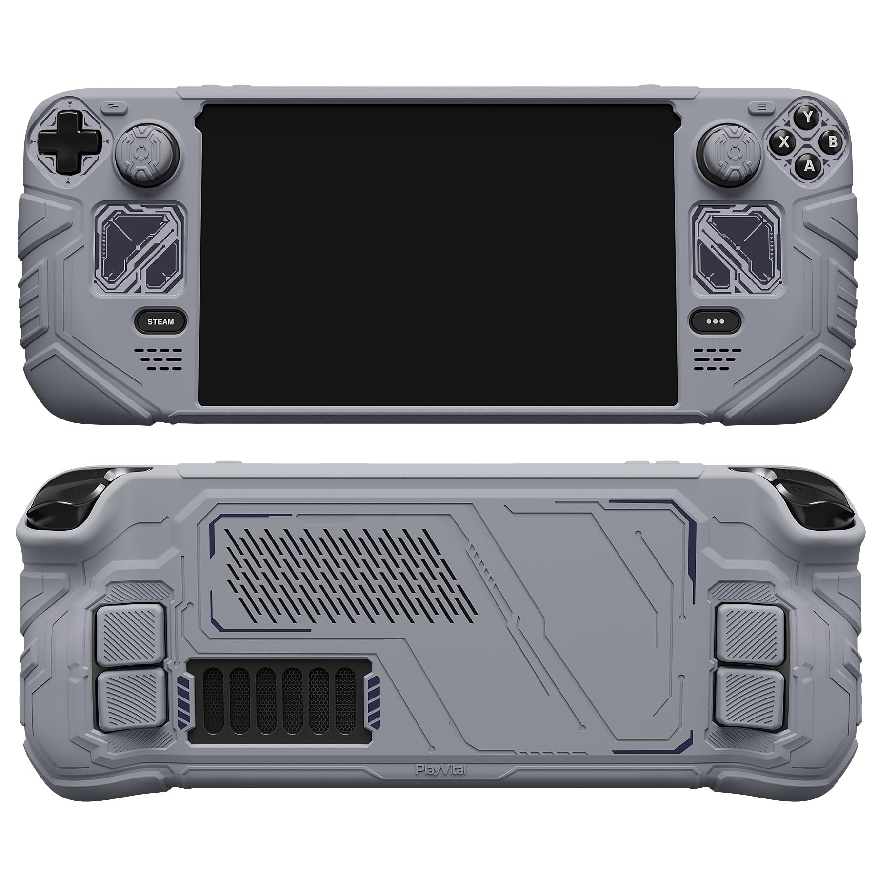 playvital Cover Skin per Steam Deck OLED/LCD, Custodia Silicone Grip Antiscivolo&Copri Levette Analogiche&Tasti Posteriori&Adesivi, Accessori per Steam Deck, Mecha-Grigio