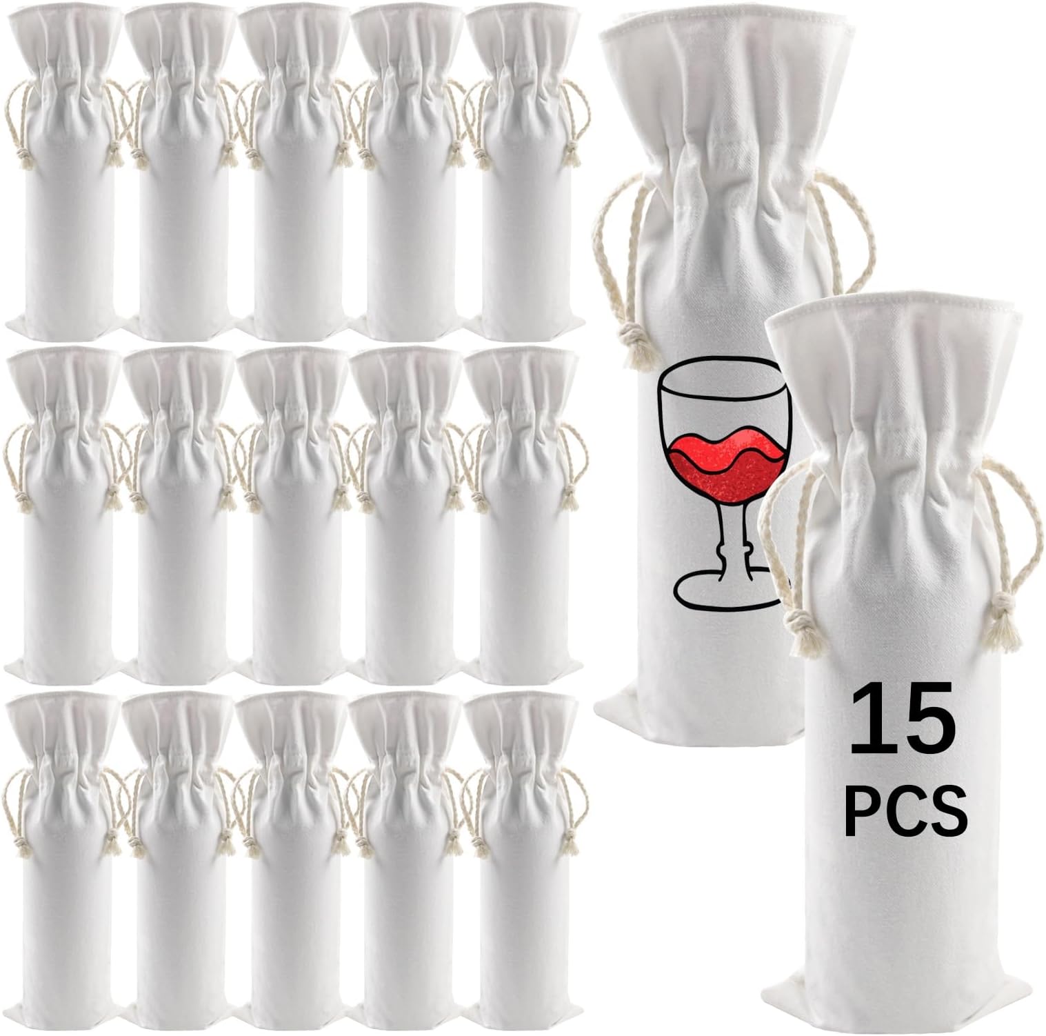 15 PCS Sublimation Wine Gift Bag Blank, Canvas Wine Bottle