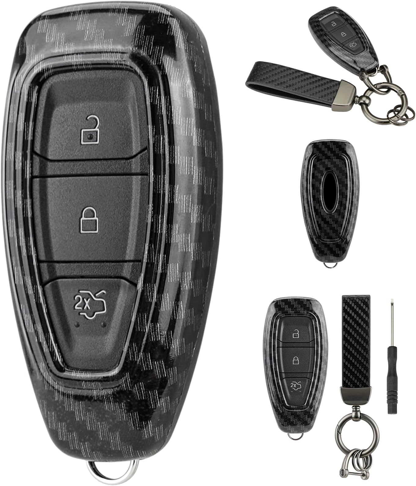โ Carbon Fiber For Ford Fiesta Key Cover For Ford Focus Key For Ford Galaxy For Ford Kuga For Ford Car Key For MK 3 Ford For Key Ford Mondeo For Ford Grand C-max Key Keychain Screwdriver