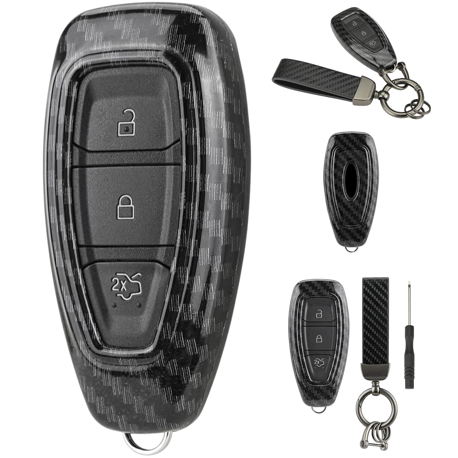 Carbon Fiber For Ford Fiesta Key Cover For Ford Focus Key For Ford Galaxy For Ford Kuga For Ford Car Key For MK 3 Ford For Key Ford Mondeo For Ford Grand C-max Key Keychain Screwdriver