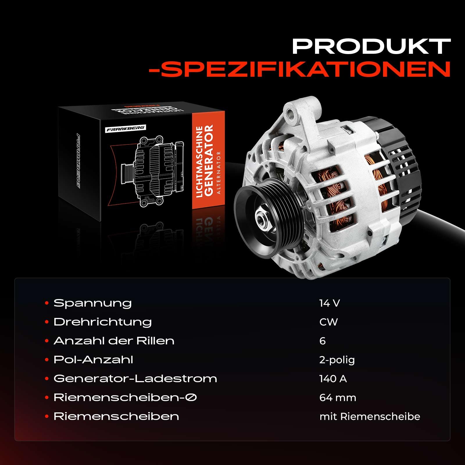 Frankberg Alternator alternator alternator generator kompatybilny z A4 1,8L-3,0L 1998-2006 A6 2,4L-3,0L 1998-2006 A8 2,5L-3,0L 1998-2005 Allroad P.a.t Superb I Replace# 07890900 3016H
