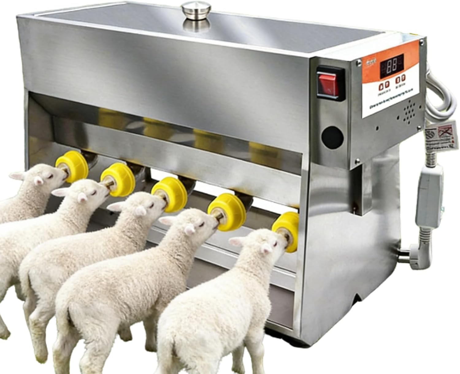 Automatic Piglet Feeder, Suckling Machine for Lambs, Stainless Steel Constant Temperature Feeder, 10/14 Nipple Fully Automatic Nipple Feeder with Sound Simulation 10Nipples