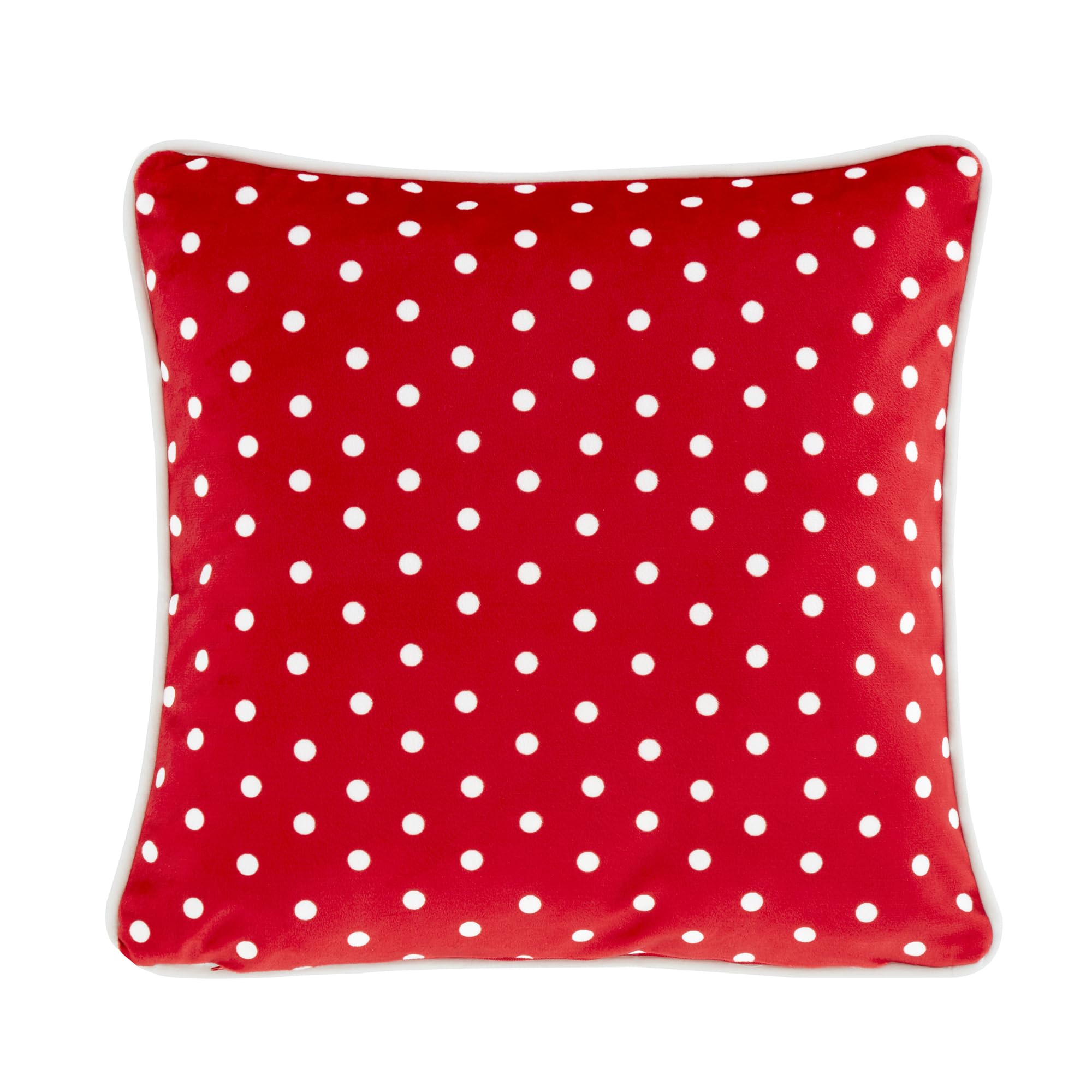 Fusion Cuscino Natalizio 43x43 Cm Con Gnomi, Reversibile Rosso E Grigio Con Pois, Imbottito, Federa In Velluto, Decorazione Natale
