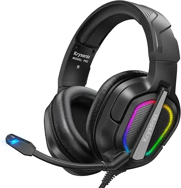 Krysenix PG2 RGB Gaming Headset für PS4, PS5, PC, Xbox, Nintendo Switch, Headset mit Mikrofon, Gaming Kopfhörer mit Mikrofon, Noise Cancelling Kopfhörer mit 3.5mm Klinke Schwarz