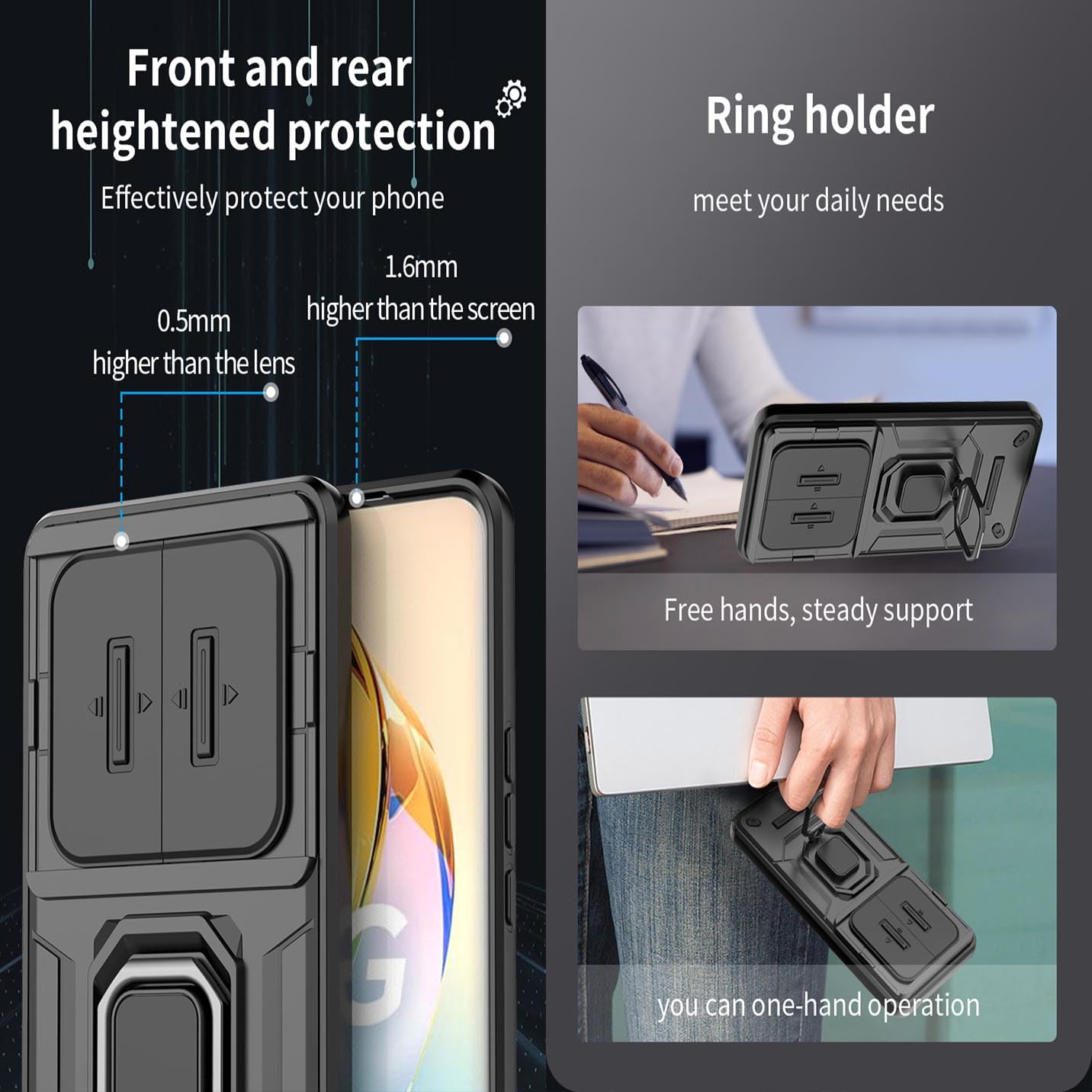 BORYA Schutzhülle Für Honor Magic6 Lite 5G – Stoßfest, Mit Kamera-Schiebeabdeckung & Magnet-Ständer
