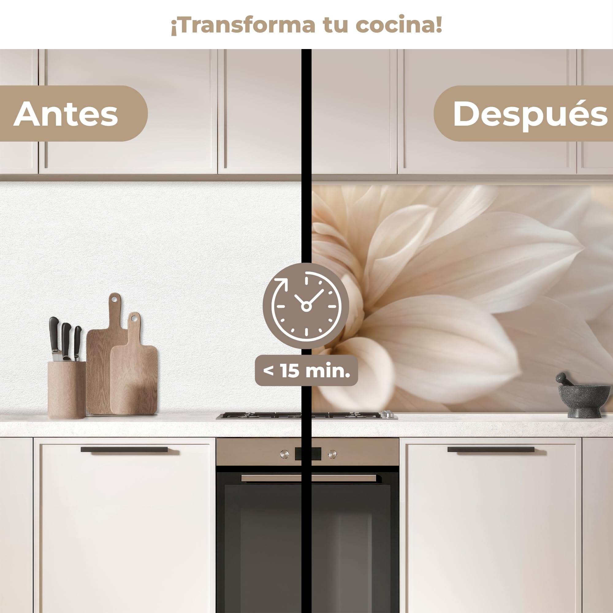 KitchenYeah© Antisalpicaduras Cocina 80x400 cm Adhesivo Salpicadero Protector Salpicaduras Kitchen Flor - Dalia - Blanco