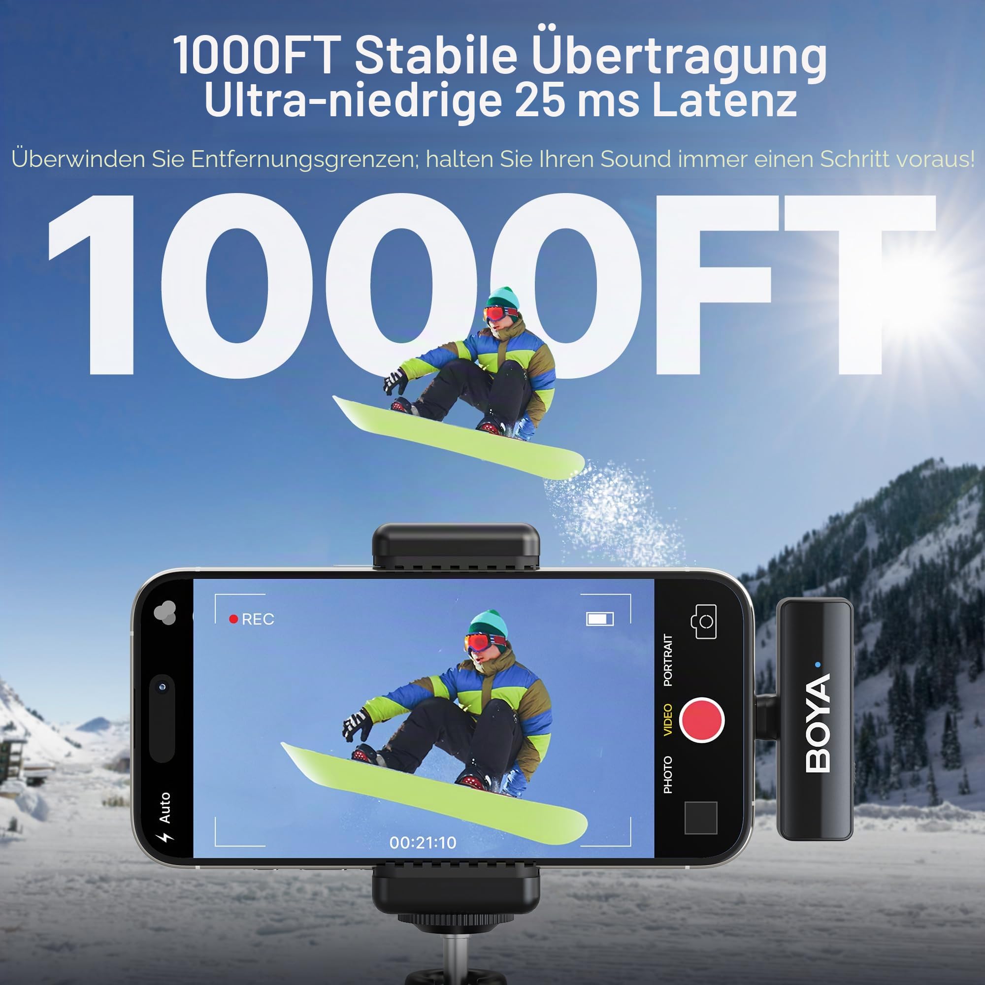 BOYA BOYALINK 2 A2 Drahtloses Lavalier-Mikrofon für iPhone, Kamera, Android, Kabellos Mini Mikrofon, 48 kHz 24 Bit, 1000ft, Rauschunterdrückung, Clip on Mic USB-C/Lightning/3.5mm TRS