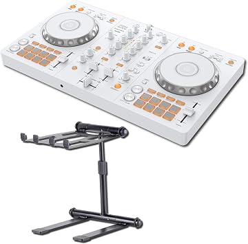 Pioneer DDJ-FLX4-W 2-Channel DJ Controller Bundle with Headliner HL20000 Noho Telescoping Laptop Stand White Beginner DJ Controller with Smart Fader for Streaming, Mobile DJ, Bedroom DJ, Home DJ