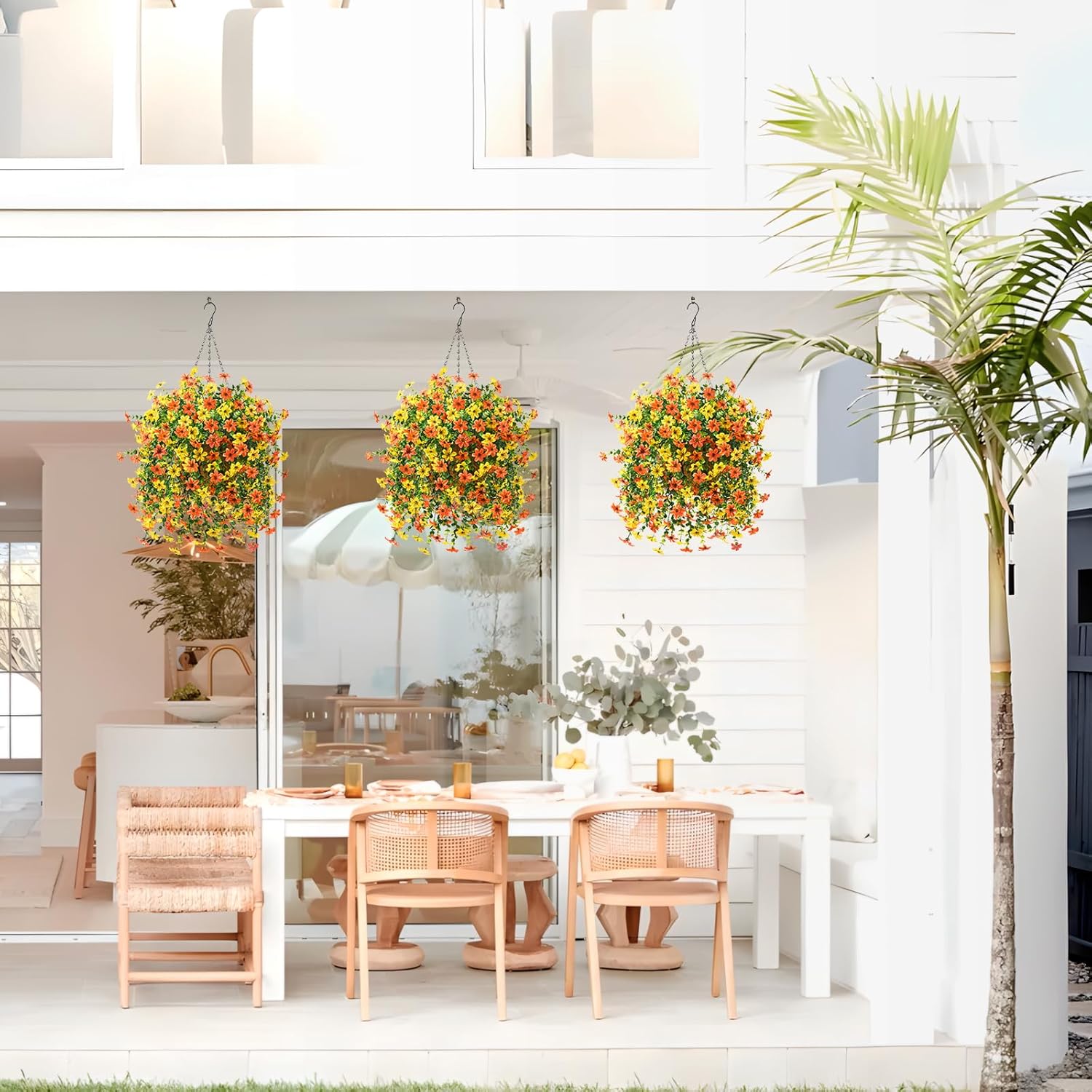 INQCMY Artificial Fake Hanging Flowers Plants Baskets for Outdoor Fall Decoration,Faux Silk Flower in Planter UV Resistant Look Real for Home Outside Porch Garden Yard Patio Decor - Image 5