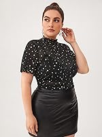 Vista 4 de Floerns Blusa de malla transparente de manga corta para mujer, talla grande