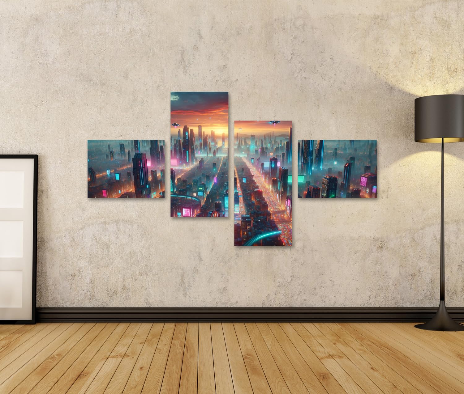 islandburner Prime Quadro su tela Futuristico paesaggio urbano di notte grande formato immagini murali poster