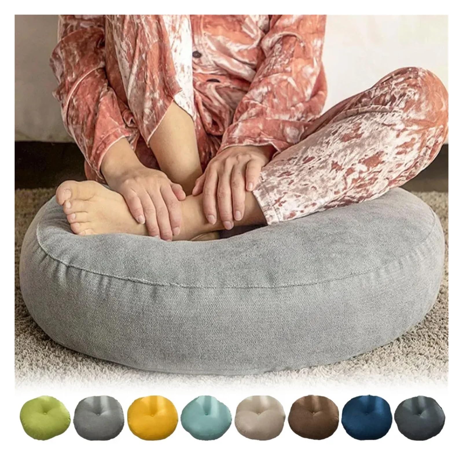Großes rundes Yoga-Kissen für Kinder, weiches Pouf-Kissen für Sofa, Stuhl und Auto, Rückenstützkissen, 47 x 47 cm, Grau, vielseitige Matte für Komfort und Entspannung