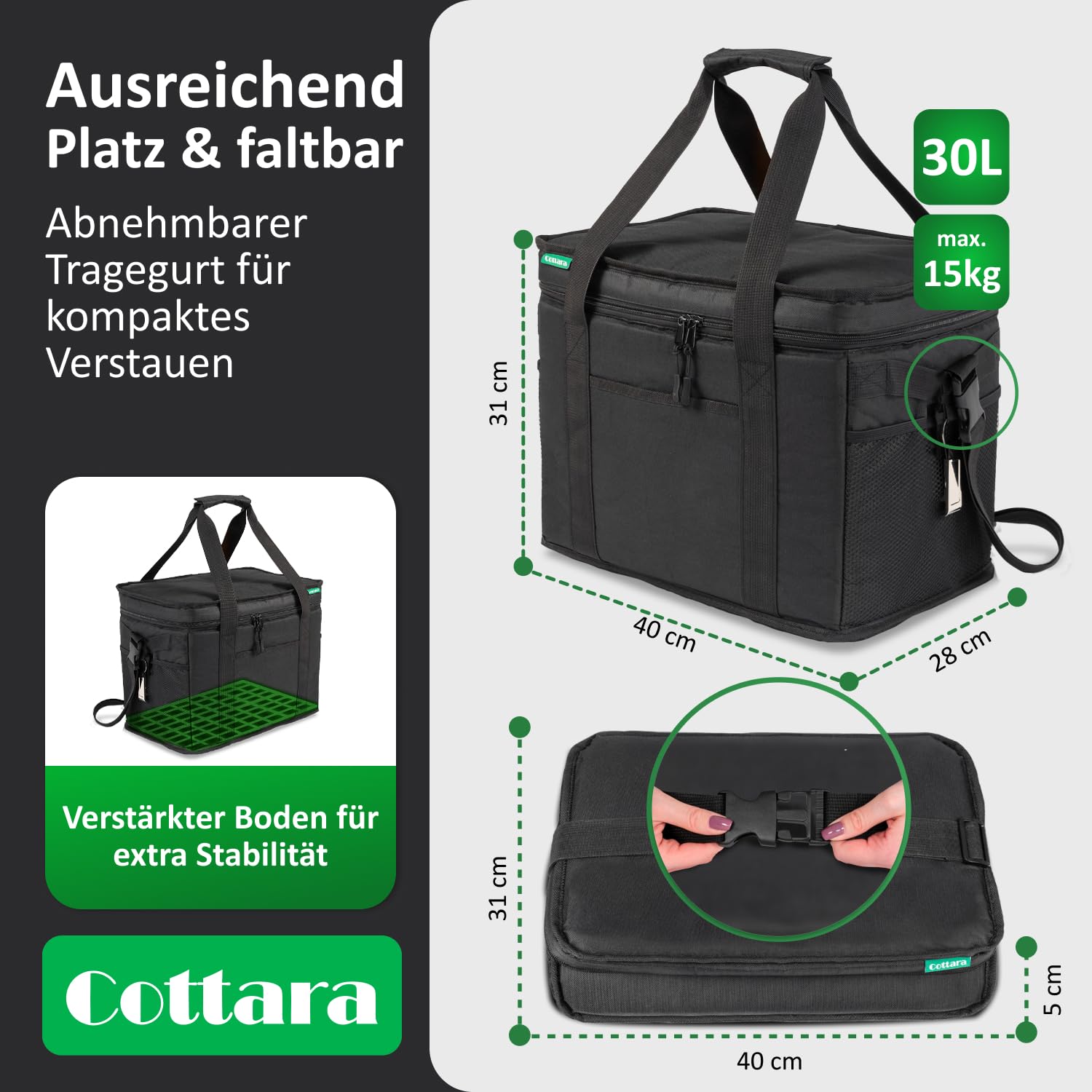 Cottara® Kühltasche Gross mit auslaufsicherer Isolierung 30l – Kühltasche faltbar groß zum Einkaufen & Picknick – Ideale Einkaufstasche, Isoliertasche, Thermotasche, Picknicktasche