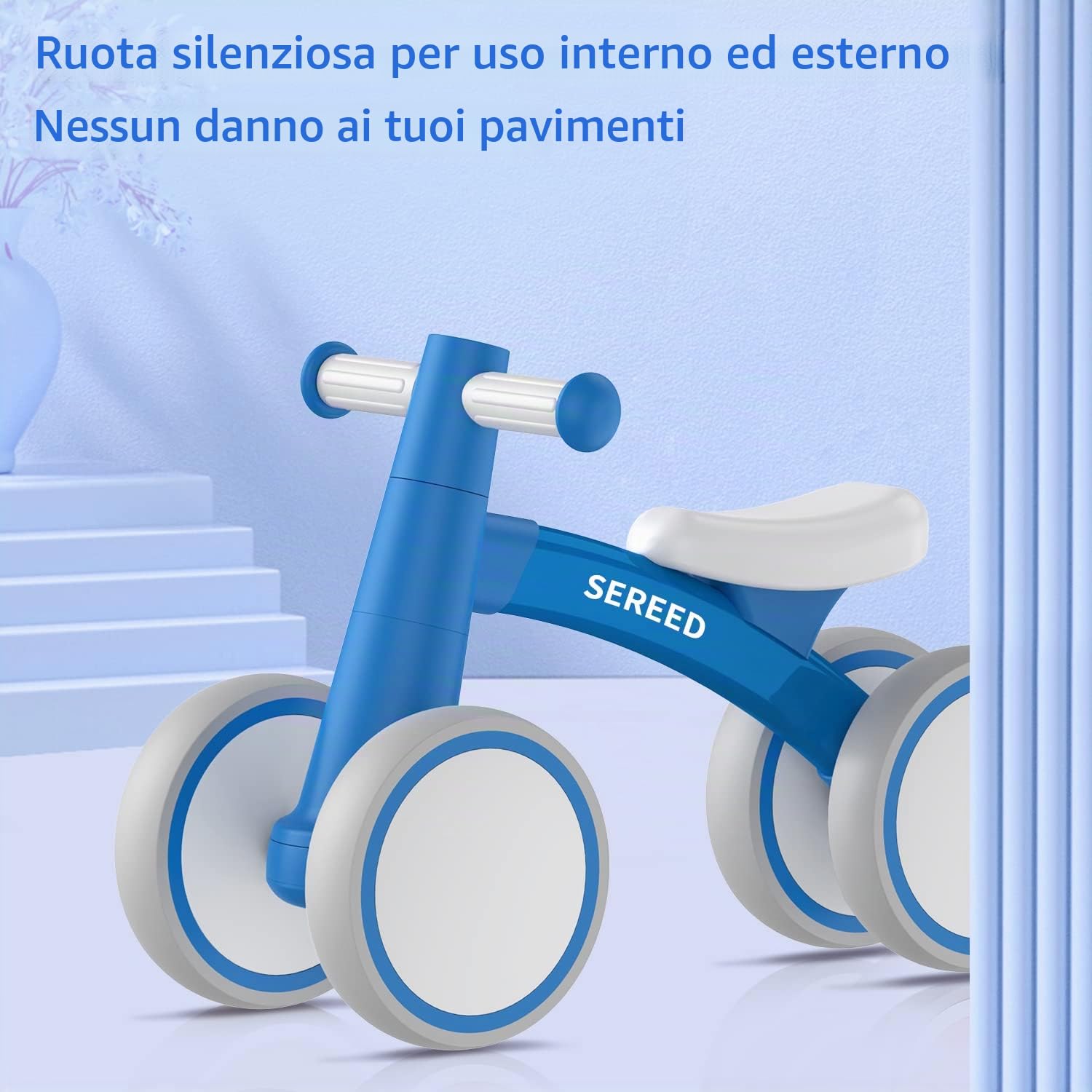 SEREED Bicicletta per bambini a partire da 1 anno, giocattolo per bambini da 12 a 24 mesi, prima bicicletta senza pedale con 4 ruote per ragazzi e ragazze, regalo di primo compleanno