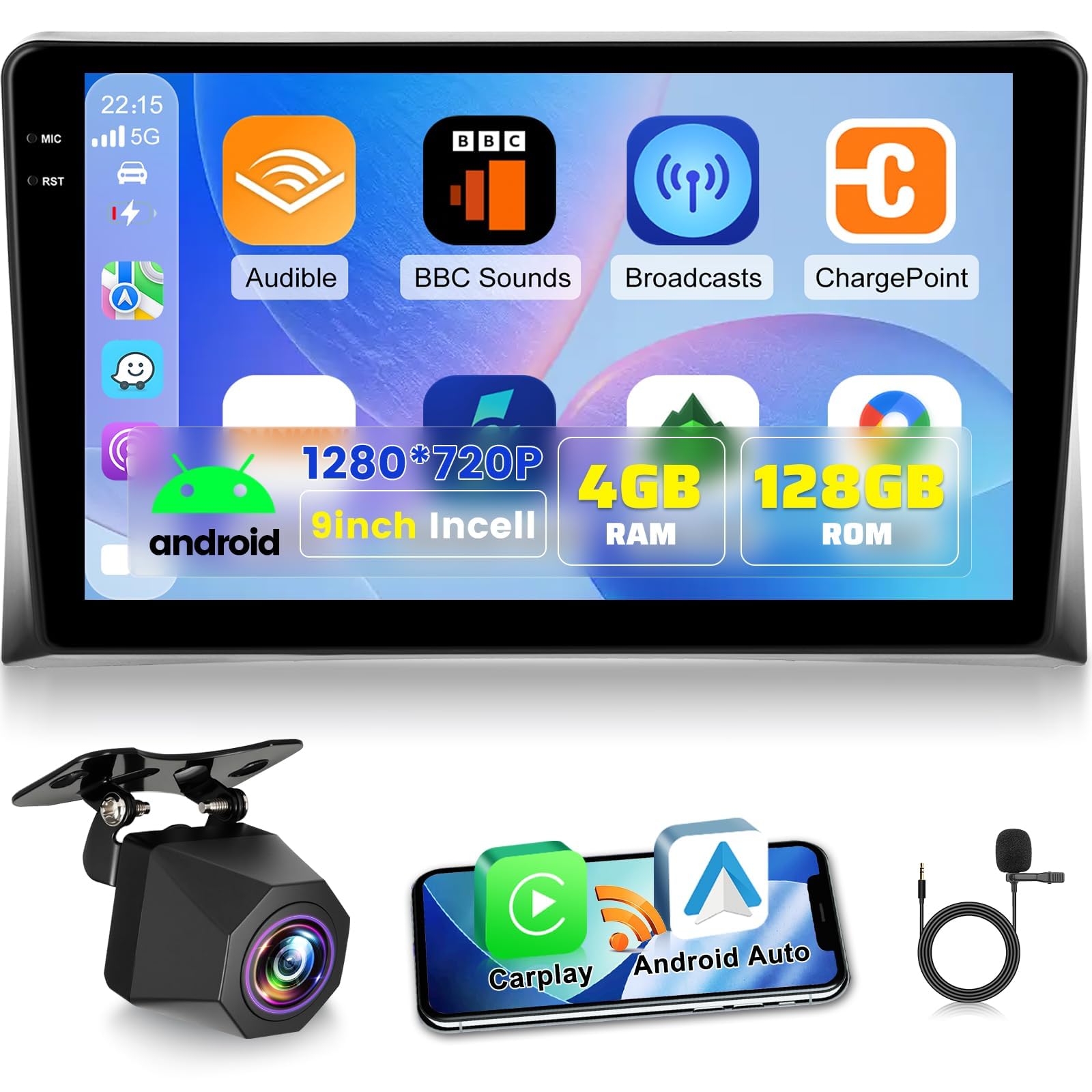 NHOPEEW 4+128G Android Radio para Coche para VW T5 Multivan 2008-2015 con Carplay Android Auto - Pantalla de 9 Pulgadas Compatible con WiFi GPS + Cámara de Marcha atrás