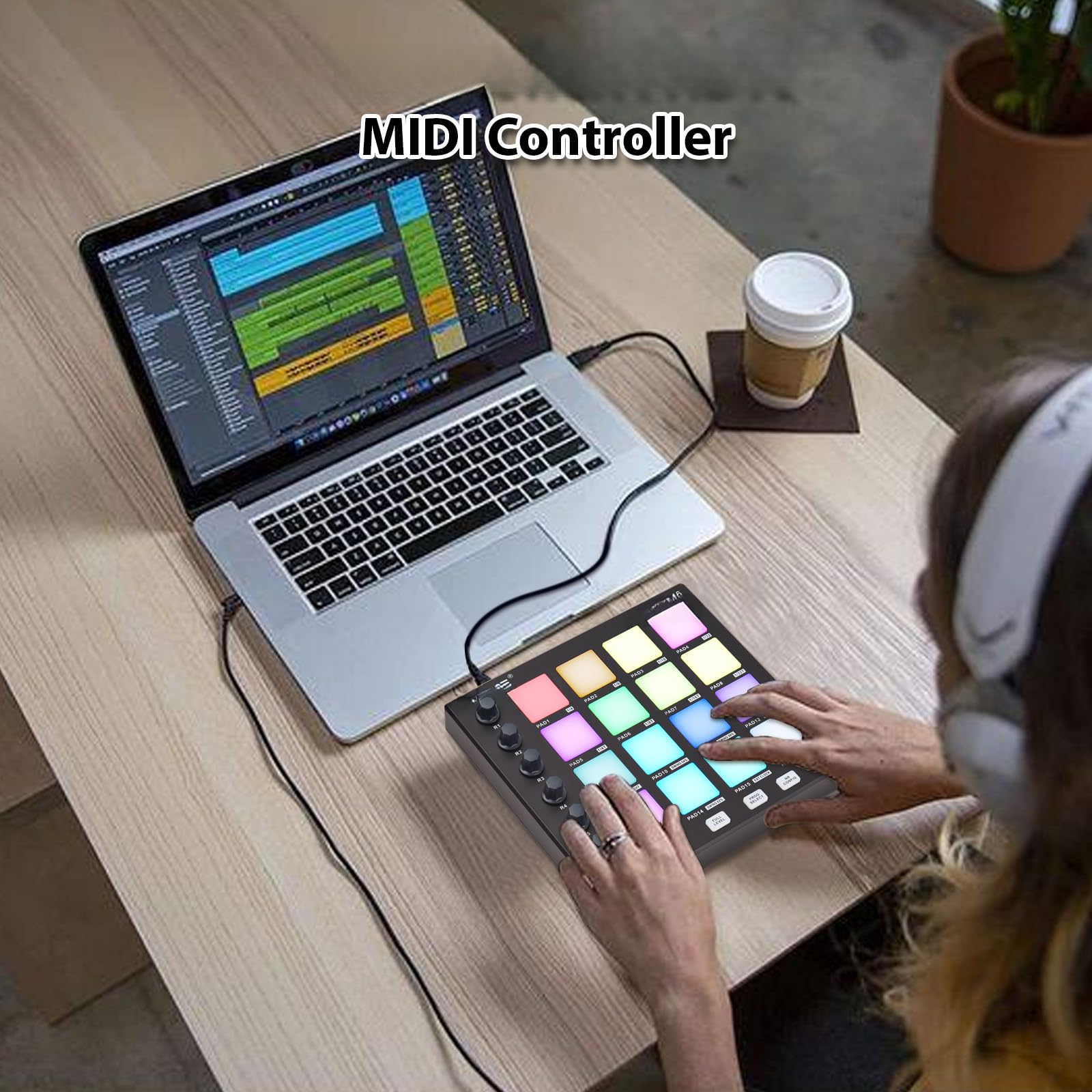 Máquina de creación ritmos controlador MIDI portátil con 6 perillas asignables repetición notas botones nivel completo y software producción pad USB para musical principiantes