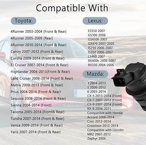 Miniatura 6 de Middrivr Bomba para Lavaparabrisas, 85330-60190,85330-AE010 Bomba de Limpiaparabrisas con Arandela, Bomba de Limpiaparabrisas Estándar para