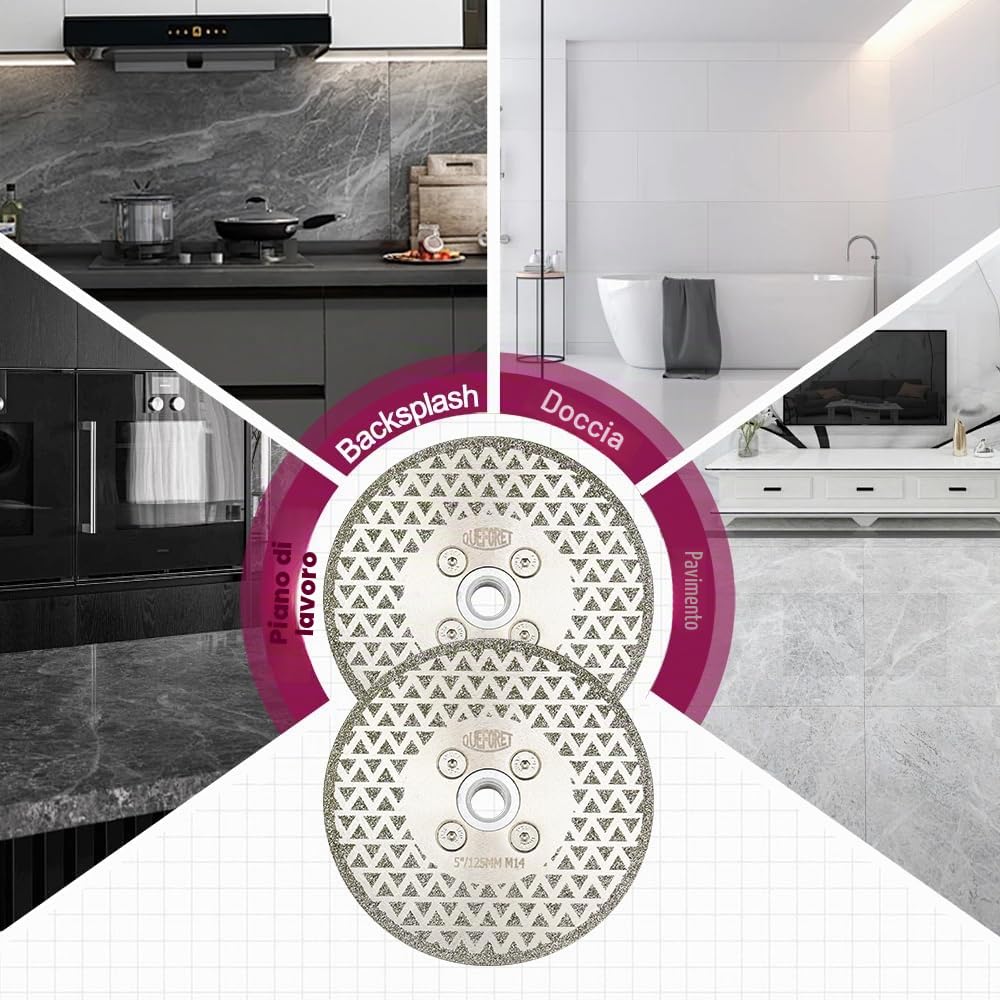 Disco Diamantato per Piastrelle 230mm - Disco per Taglio e Smerigliatura di Granito Marmo Ceramica Gres Porcellanato Quarzo, Flangia M14