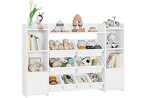 FOTOSOK 55'' Large White Toy Organizer with 8 Toy Bins