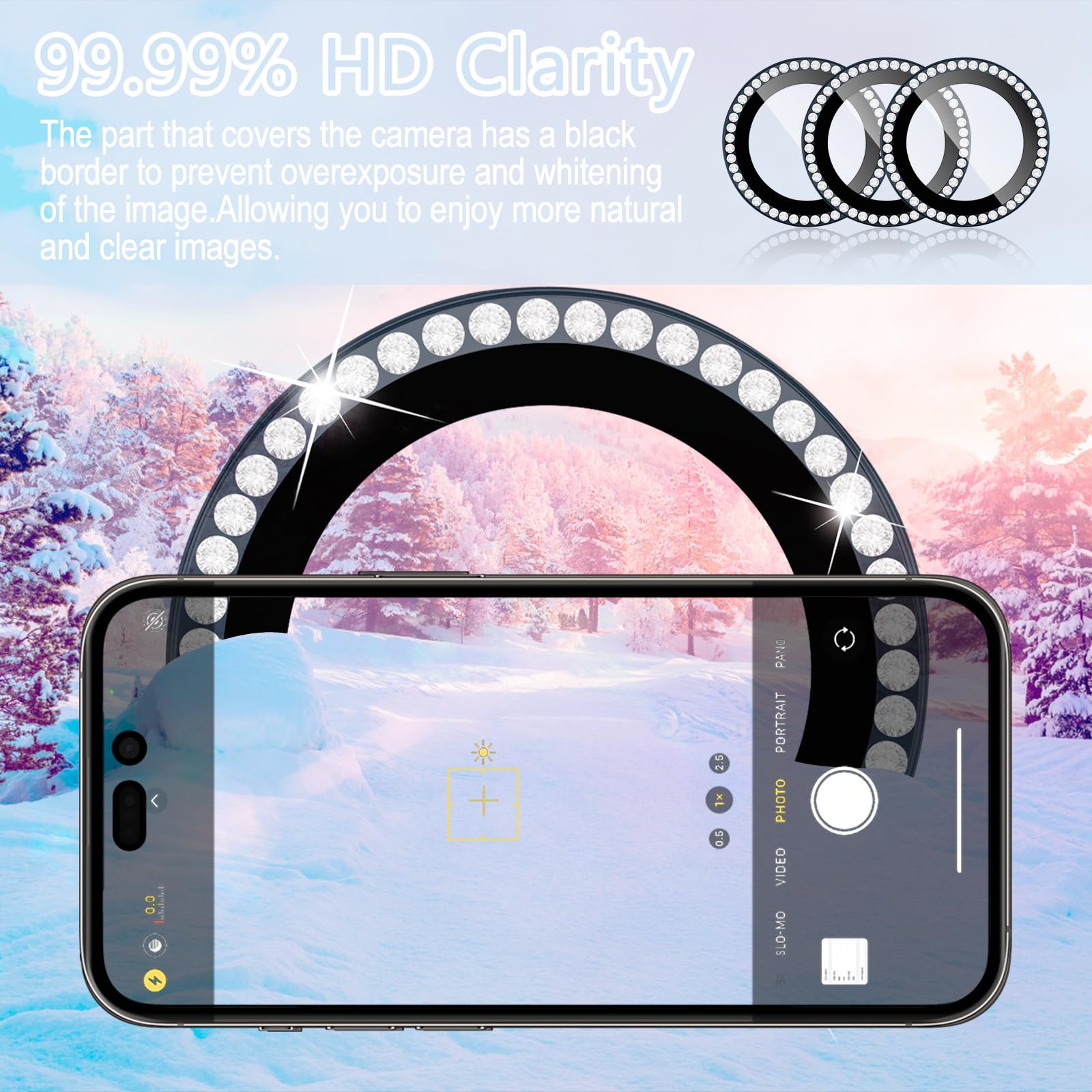 Protezione Obiettivo KoGiio Con Strass Per IPhone 15 / 15 Plus, Vetro Temperato 9H E Lega Alluminio, Colore Rosa