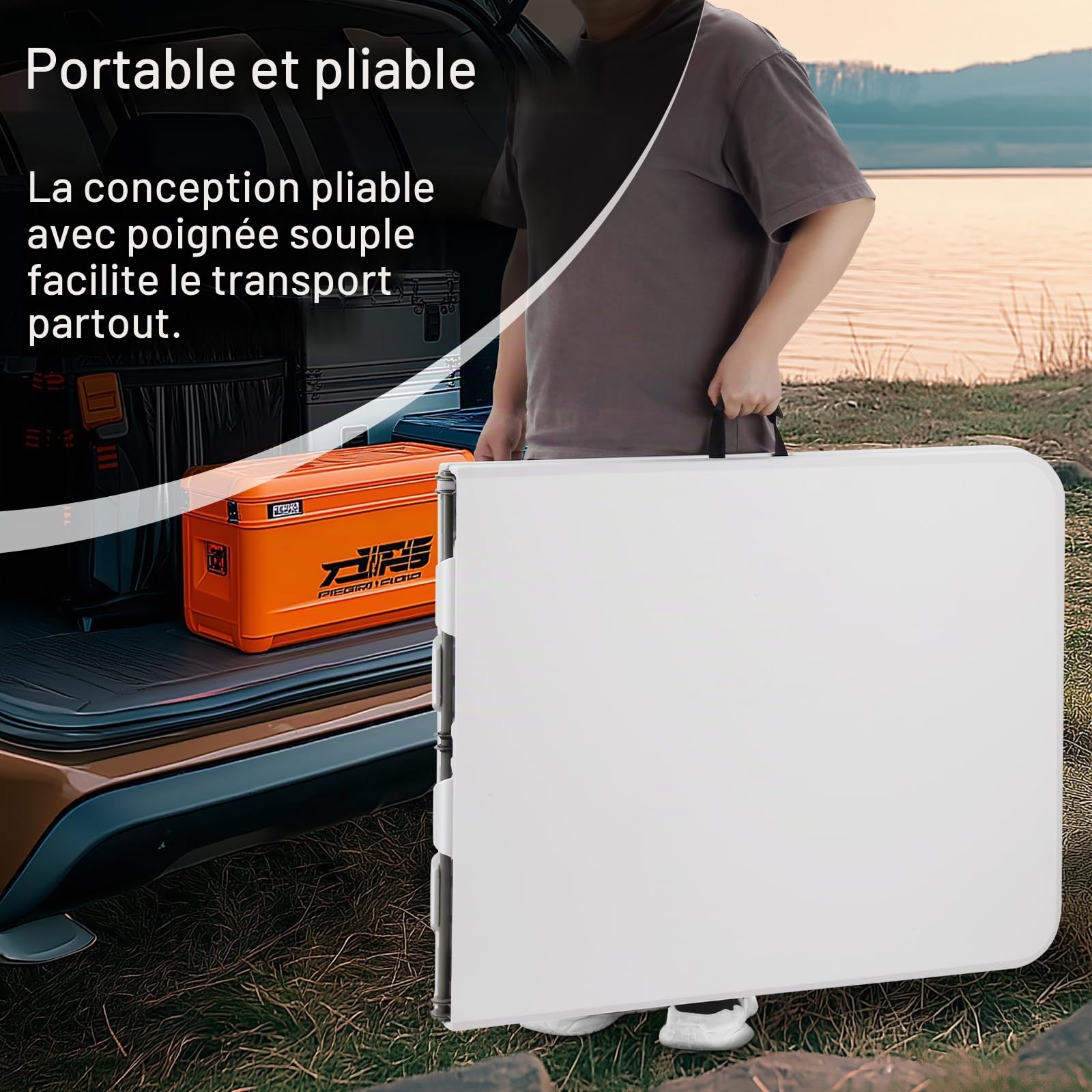 TEENO Table Pliante 180x74x74 cm 6 Or 8 Places,Table Pliante Exterieur avec Verrou de Sécurité,Poignée de Transport,Tableaude Jardin Pliantes Blanche, Parfaite pour Buffet,Fêtes et Camping
