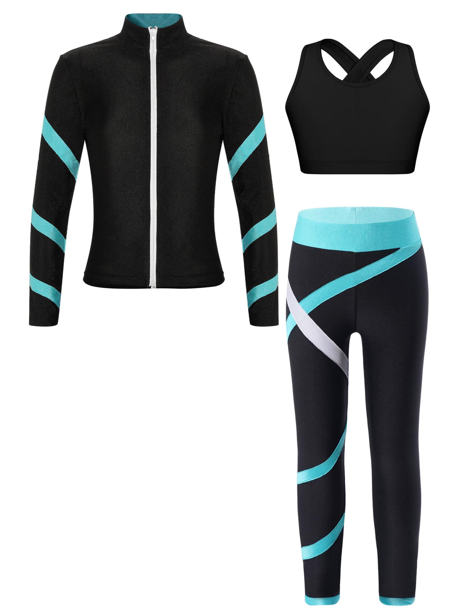 Costume Da Pattinaggio Artistico Per Bambina Completo Giacca Pantaloni E Canotta Set Sportivo Abbigliamento Da Allenamento Felpa Leggings Abbigliamento Danza