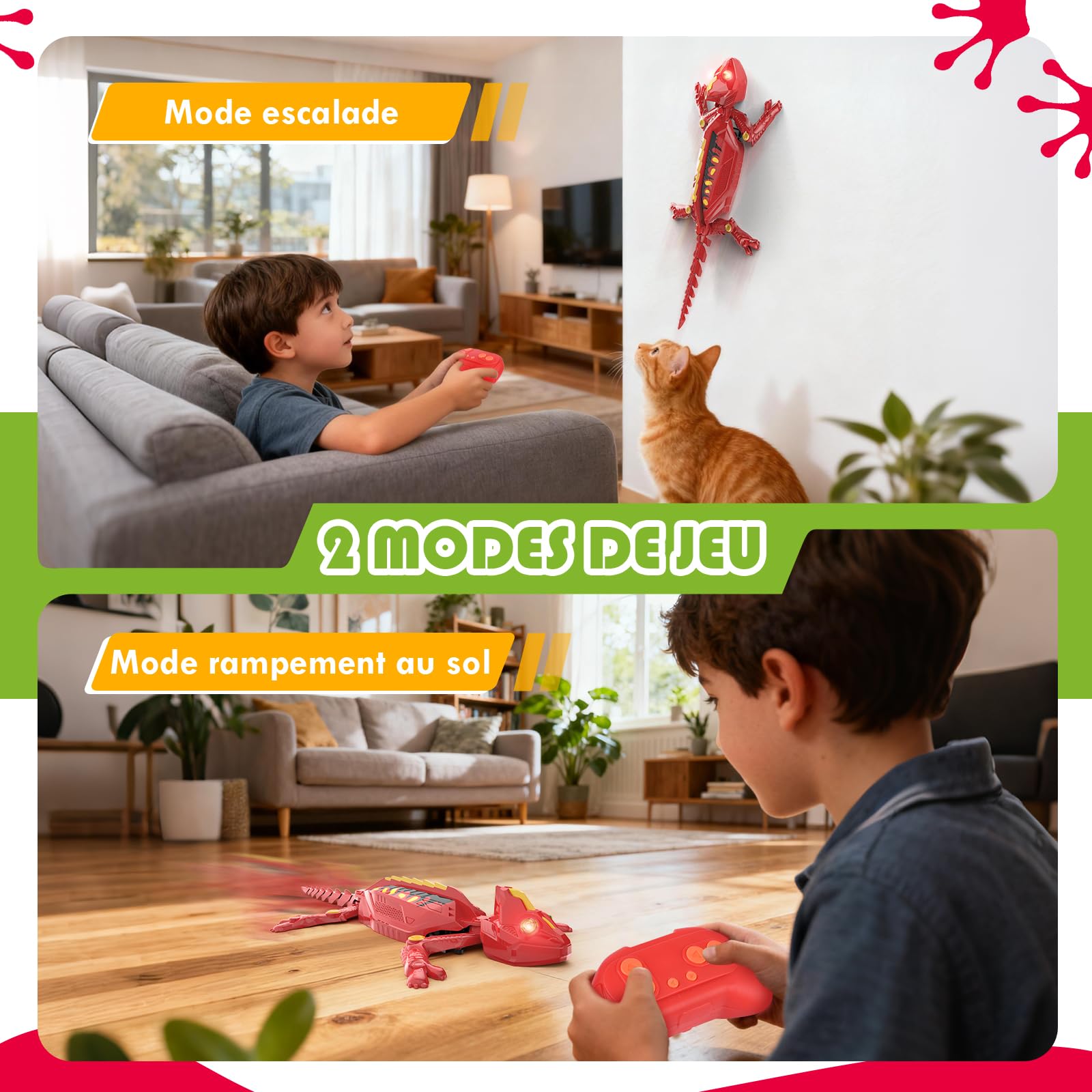 Weinsamkeit Gecko Radiocommandé 360° avec Lumières, – Lezard Télécommandé Rechargeable pour Enfants 3-12 Ans, Mouvements Réalistes, Parfait pour Garçons, Jouet d’Action Grimpant avec Lumière