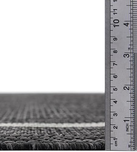 Miniatura 4 de Rugs.com Outdoor Border Collection Alfombra  Alfombra octagonal de tejido plano negro de 5 pies perfecta para salas de estar, cocinas, entradas