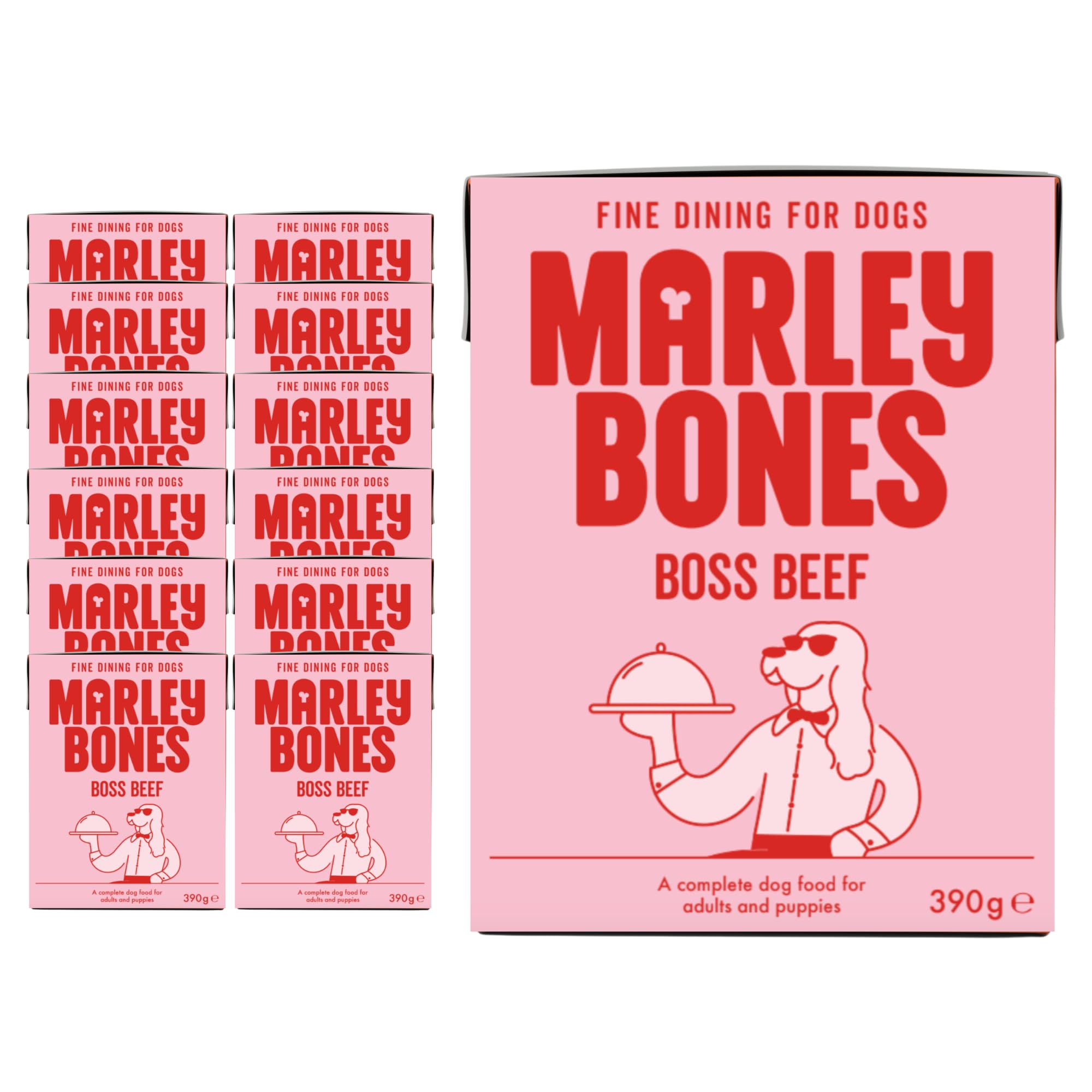 Marleybones Beef Wet Dog Food Pouches 390g x 12 | Pantry Fresh® & Made from Real Ingredients | Grain Free Dog Food | No Artificial Additives | Suitable for All Life Stages - Puppy, Adult, & Senior