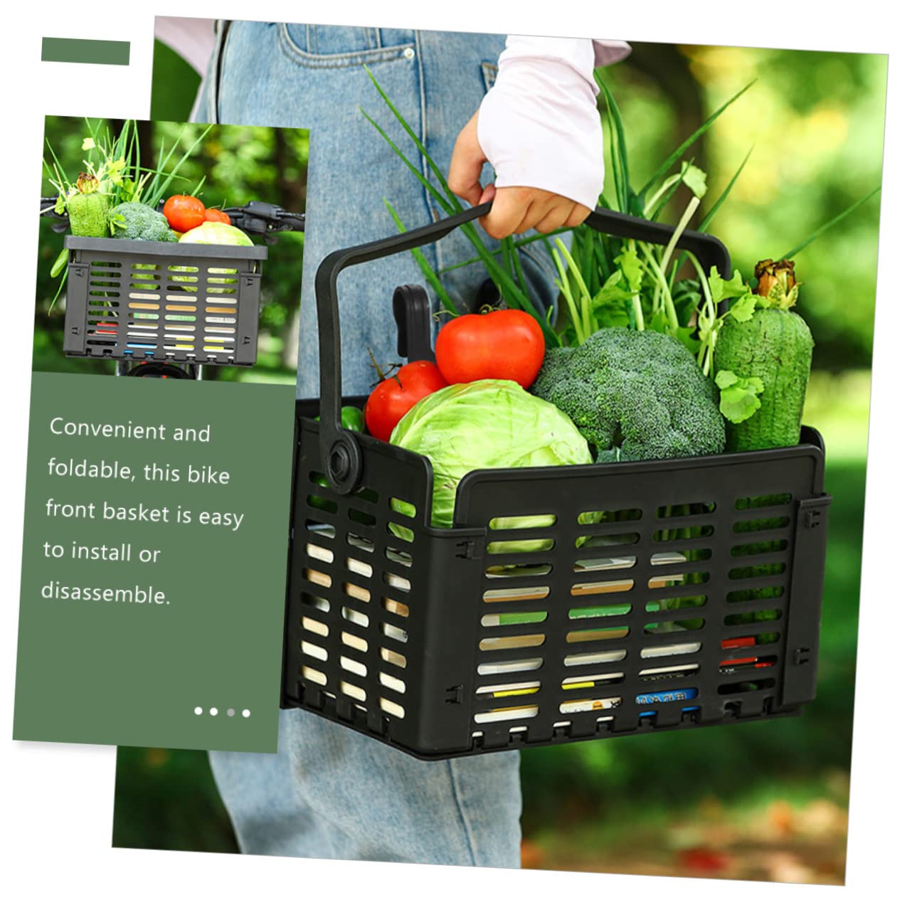 BCOATH Foldable Bike Basket Plastic Front Accessory for Easy Installation Capacity for Books Bags Fits Bikes Wear-Resistant Frame