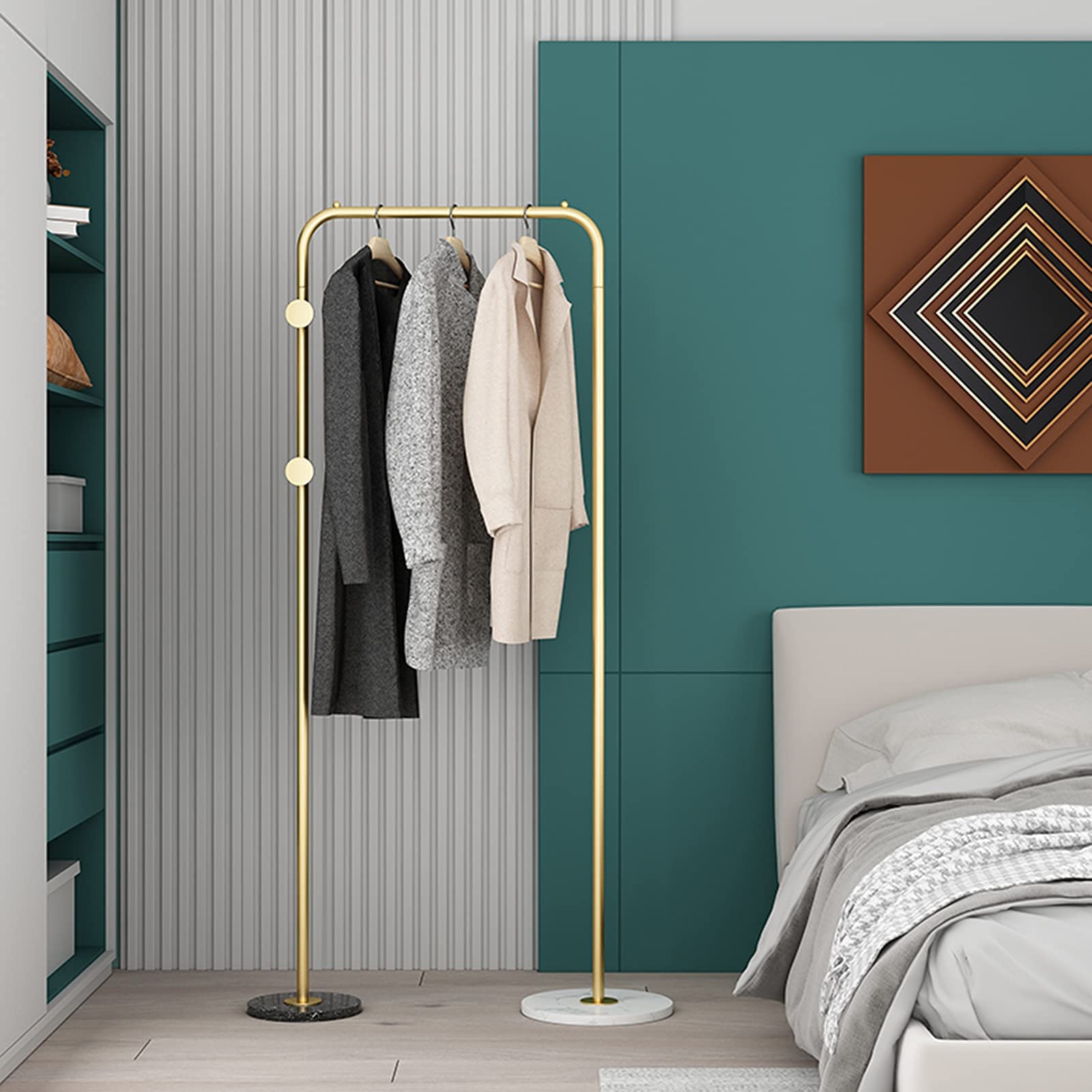 Kleiderständer Nordischer moderner Kleiderständer aus Metall Wohnzimmer Schlafzimmer Einzelstange hängender Kleiderständer bodenstehender Marmorsockel Einzelhandels-Kleiderständer (Größe: 60 x 150 c