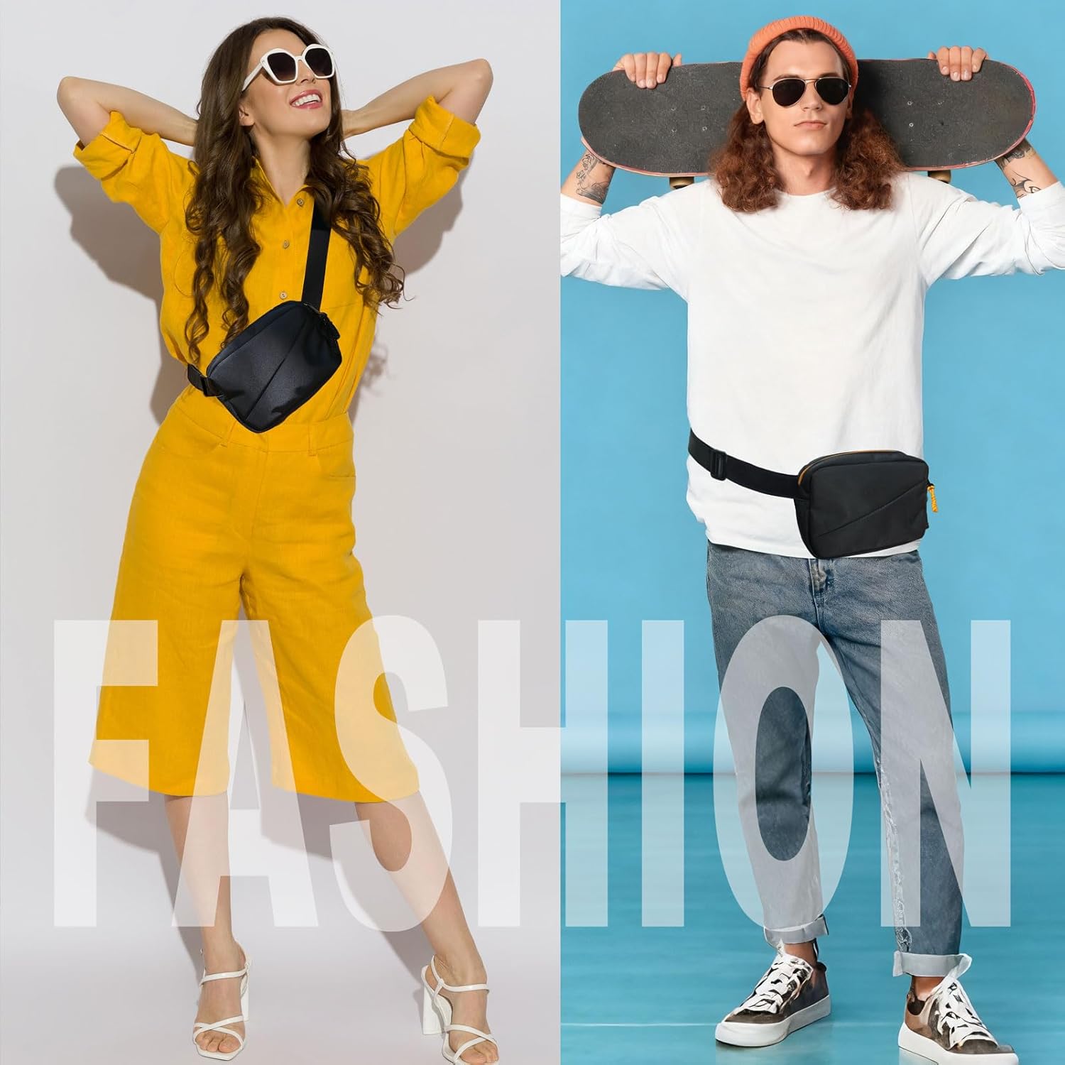 CrossBody Bag Fanny Pack for Women Men Waist Belt Pack Black Gold - Image 2