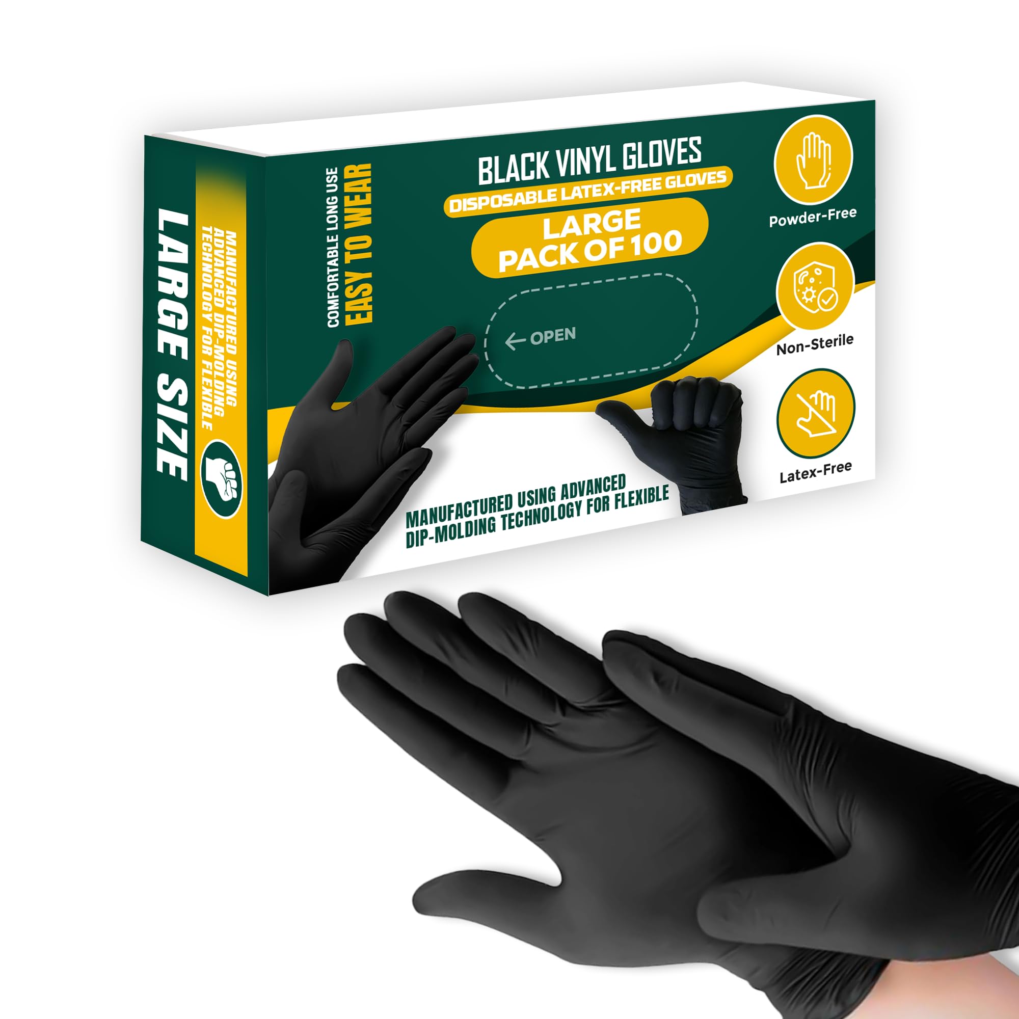 TB1 Products Black Vinyl Disposable Gloves Large | 100 Pack | Latex-Free & Powder-Free Gloves for Cooking, Cleaning, Salon, Tattoo & Professional Use