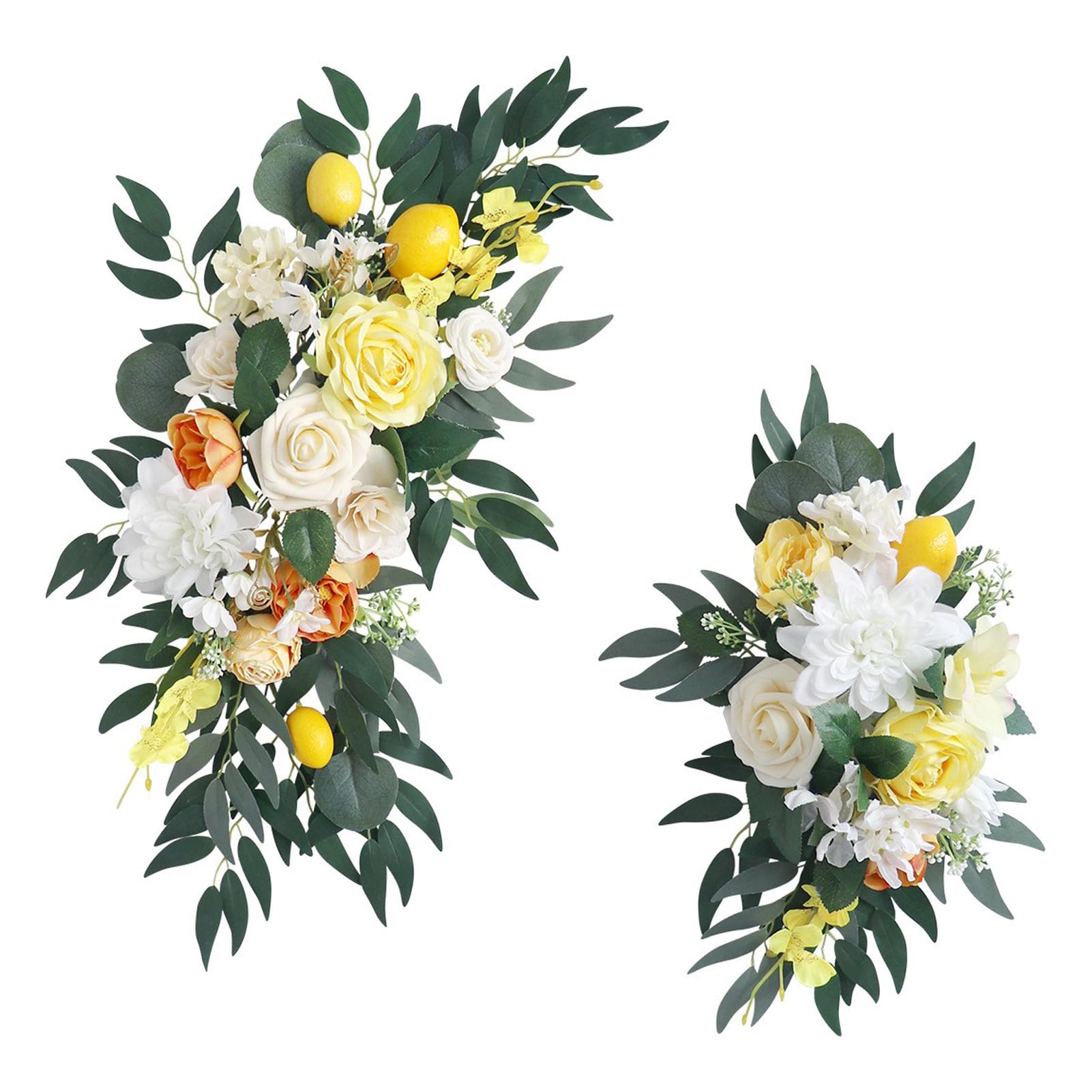 Wedding Arch Flowers Swag with Yellow Lemon, Wedding Arch Flowers Swag, Faux Flower Swag for Fall Wedding Ceremony Bouquets and Reception Backdrop Decoration
