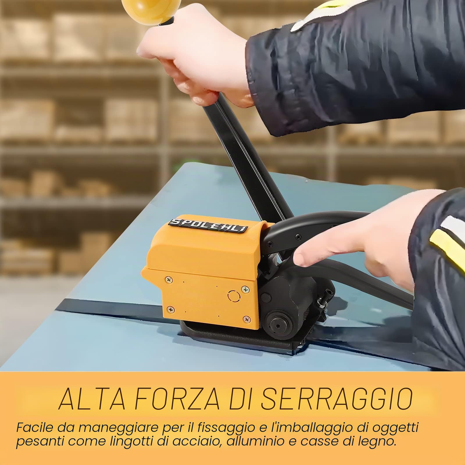 Steel Strapping Tools Macchina Manuale Fibbia Free Strapping Tensioner Cutter Mano-tenuto senza cuciture Metal Strapping Tool Adatto per 13-19mm Wide Steel Belt Strapping e Imballaggio