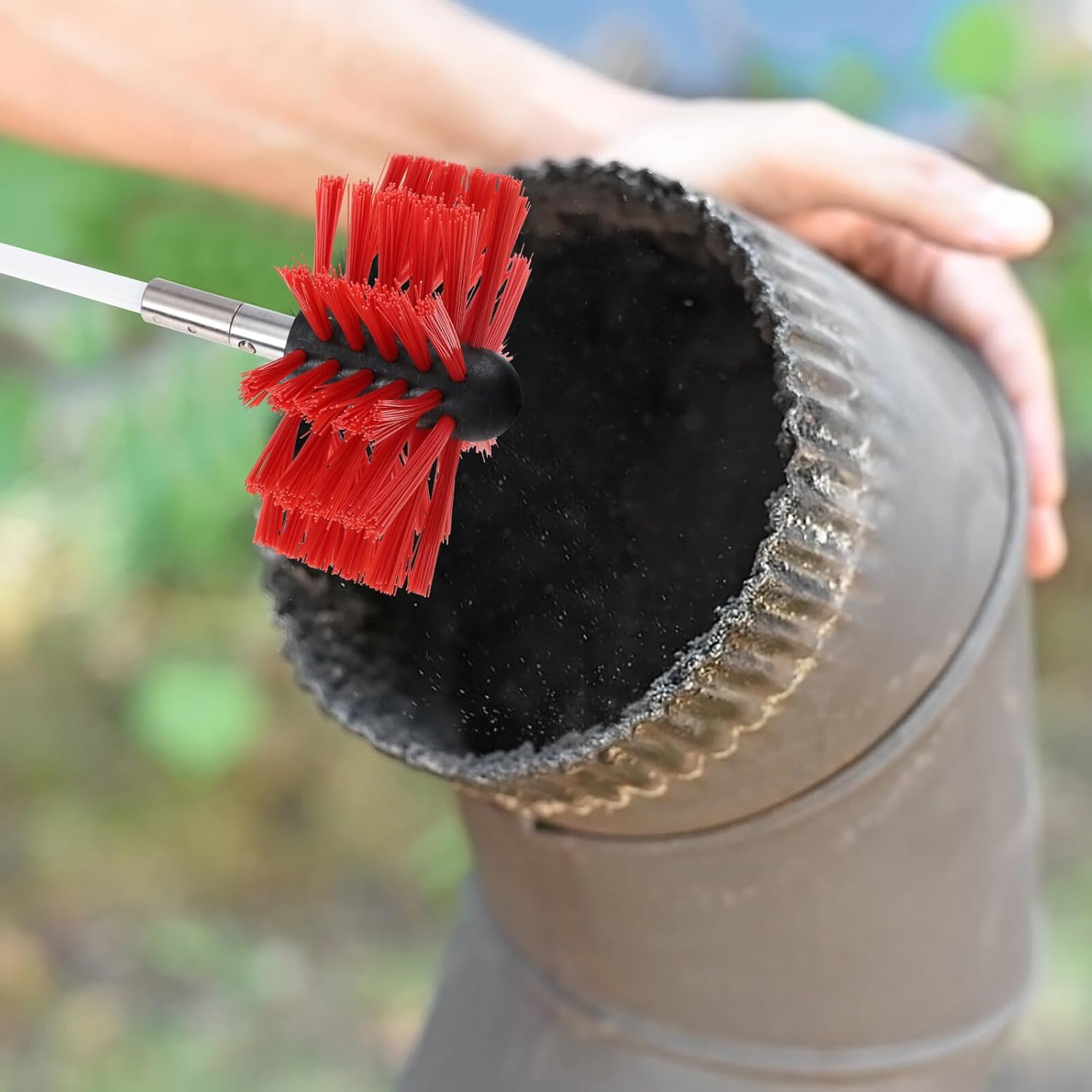 Luxshiny Fireplace Chimney Brush and Dryer Vent Cleaning Brush Set with 4 Flexible Extension Rods, Nylon Bristles, Drill Powered Lint Sweeping Tool for Home Vent and Duct Cleaning