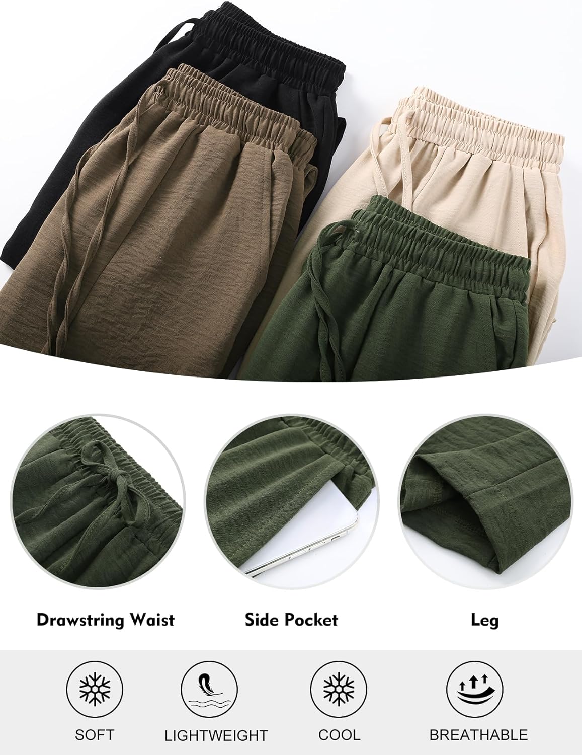 Flygo Women's Wide Leg Baggy Pants Casual Elastic High Waisted Palazzo Harem Slacks Ankle Length Loose Trousers with Pockets - Image 6