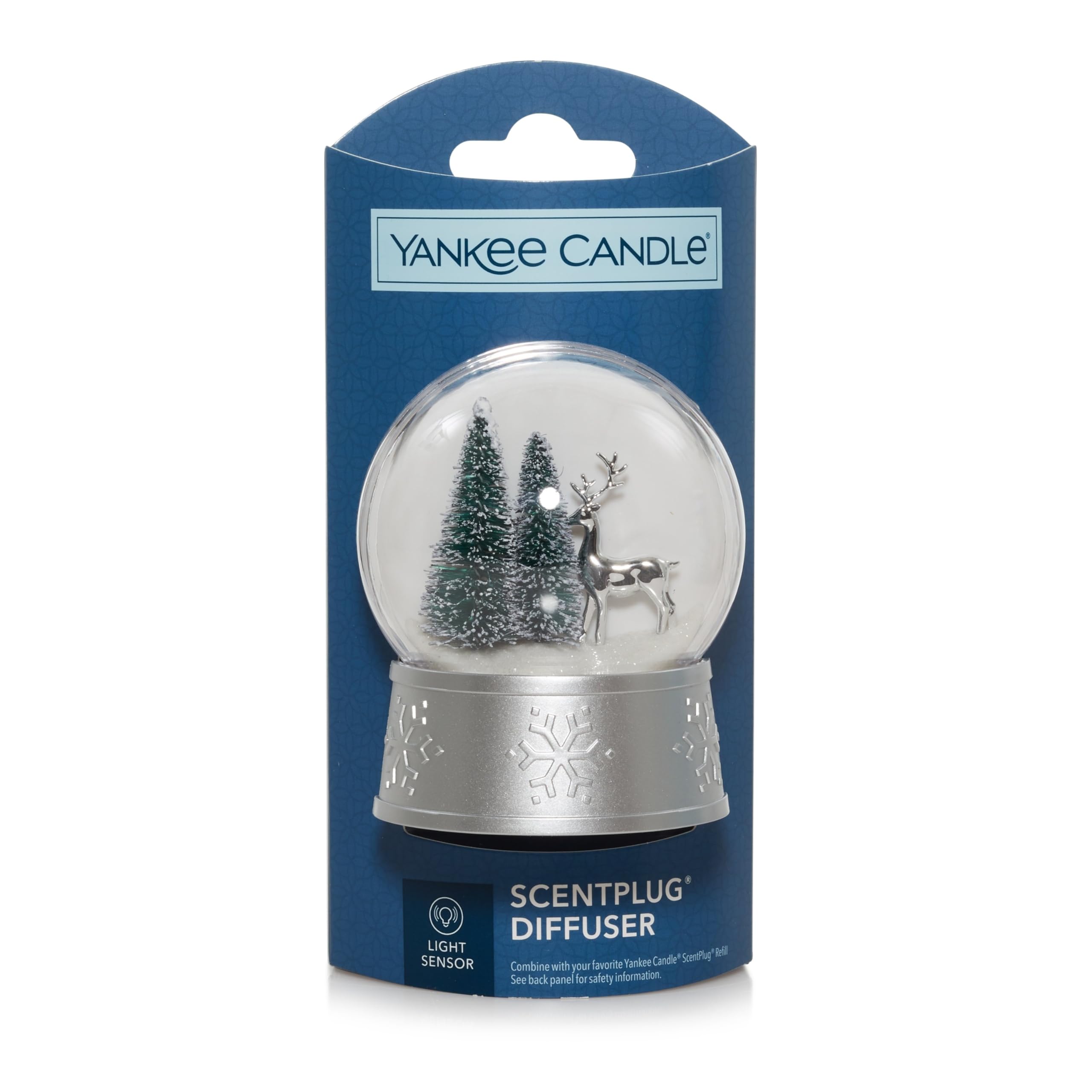Yankee Candle Set di 2 diffusori di profumo a forma di globo di neve invernale, con sensori di luce, renna e scintillio