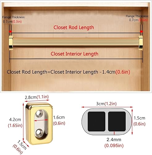 Miniatura 3 de Barra de armario ovalada champán con juego de enchufes, barra de ropa para hotel, oficina, lavandería, aluminio a prueba de agua, óxido, 63