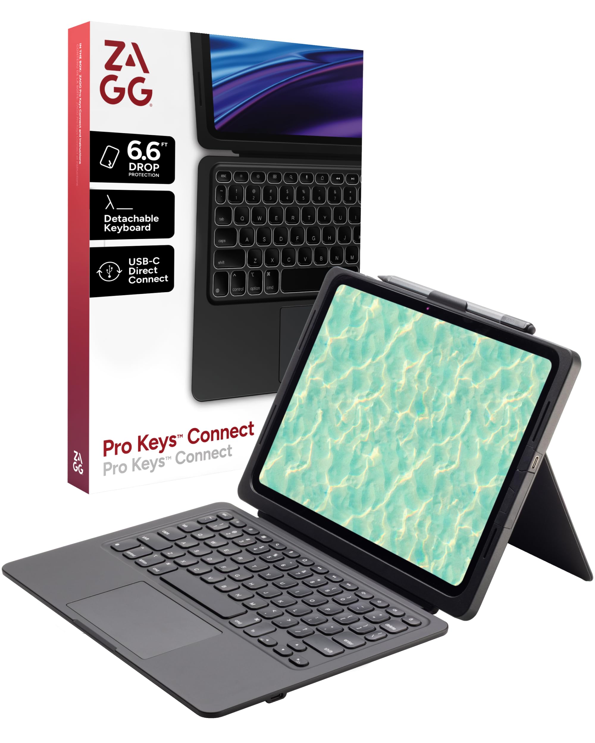ZAGG Pro Keys Connect iPad Air 11" (M5)/(M4)/(M3)/(M2)/ 10.9" (4th & 5th Gen) Keyboard Case – USB‑C Direct Connect Keyboard w/Trackpad, Detachable