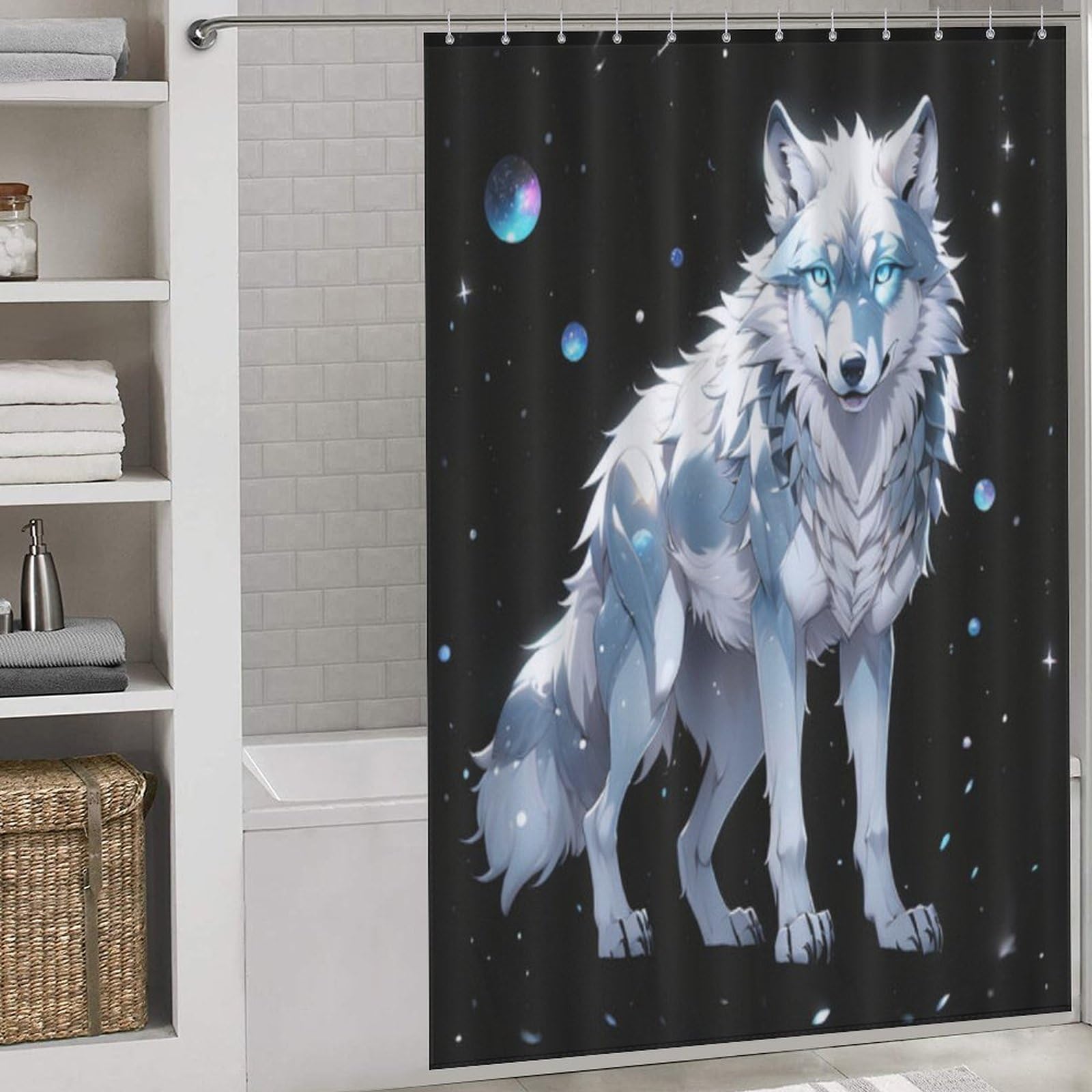 Shower curtain loup rideau de douche tissu lavable machine avec 12 crochets