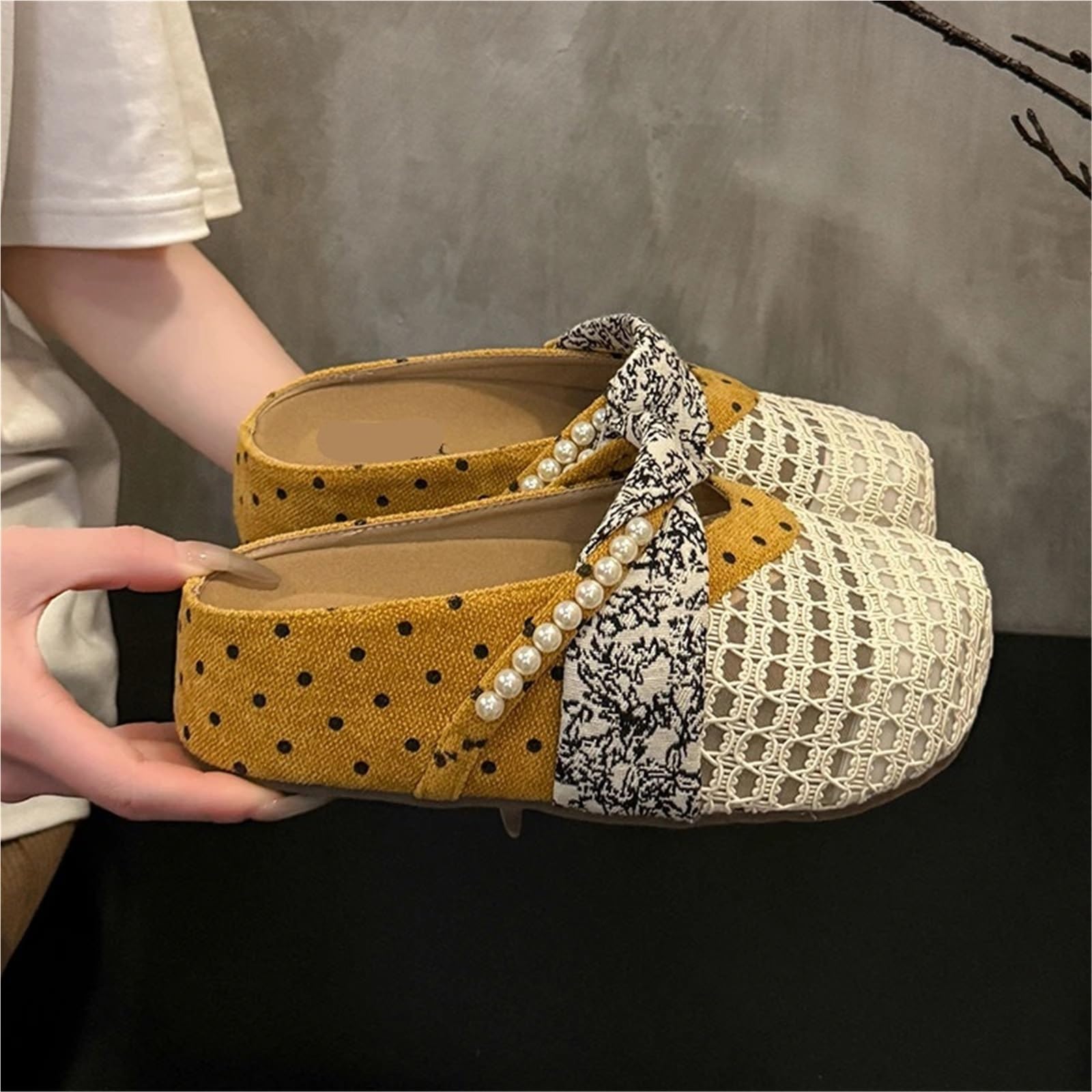 Lunares Encaje Patchwork Perla Punta Cuadrada
